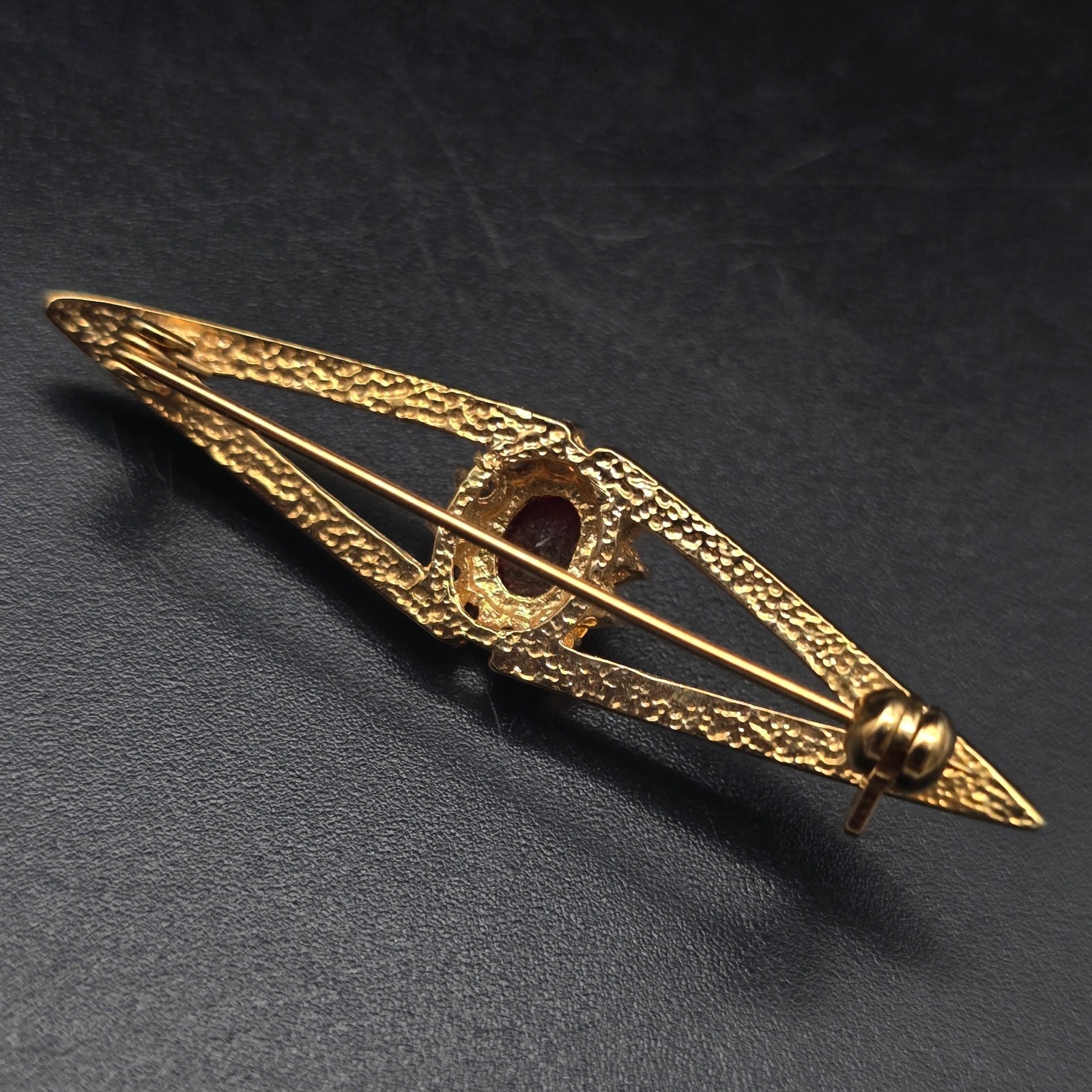 Red Rhinestone Art Deco Brooch Gold Tone Vintage Costume Jewelry