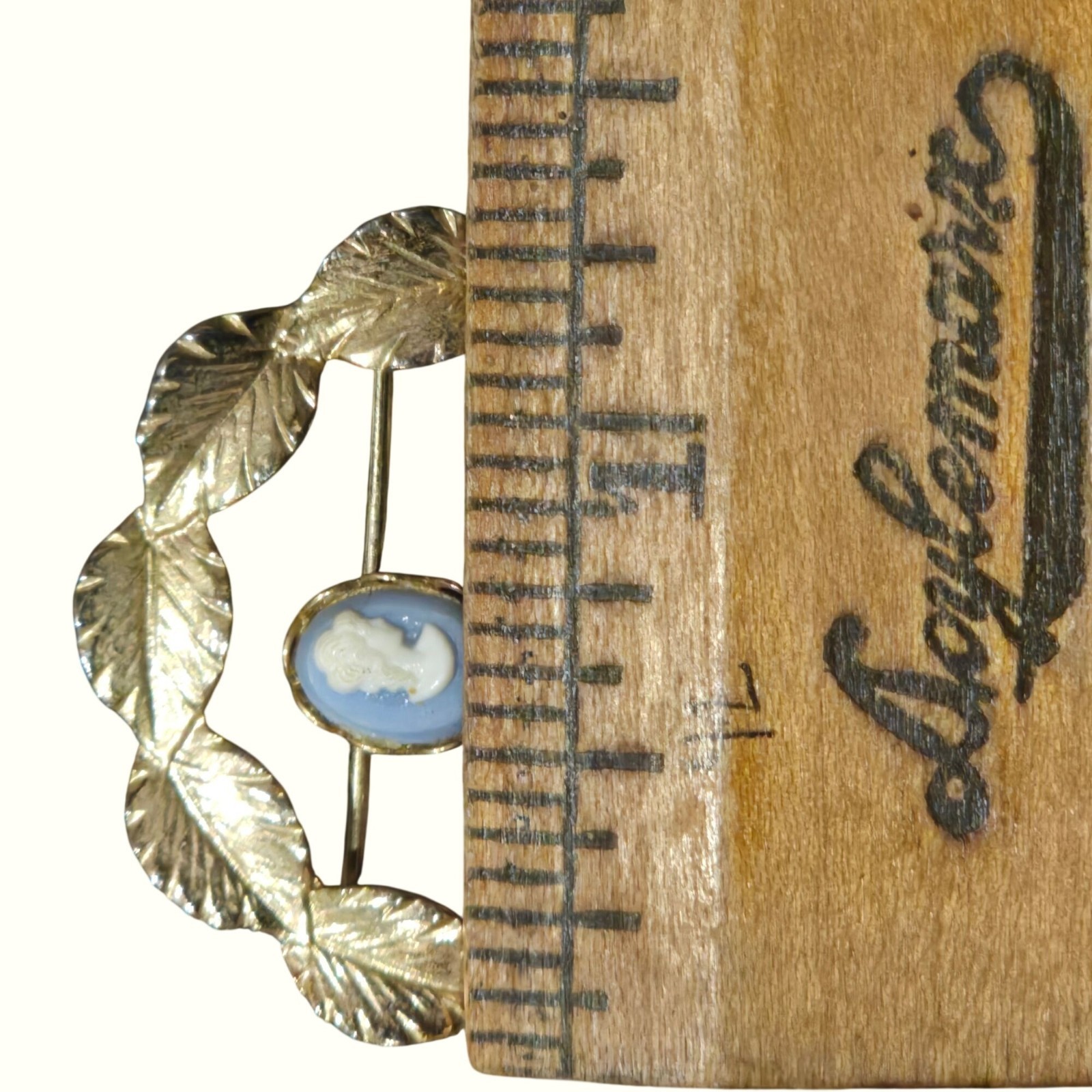 Vintage Cameo Wreath Brooch Leaf Frame Blue White Cameo Pin Victorian Revival