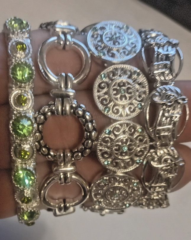 Estate Stretch Bracelet Lot of 4 Colored Rhinestones & Silverstone Music Notes