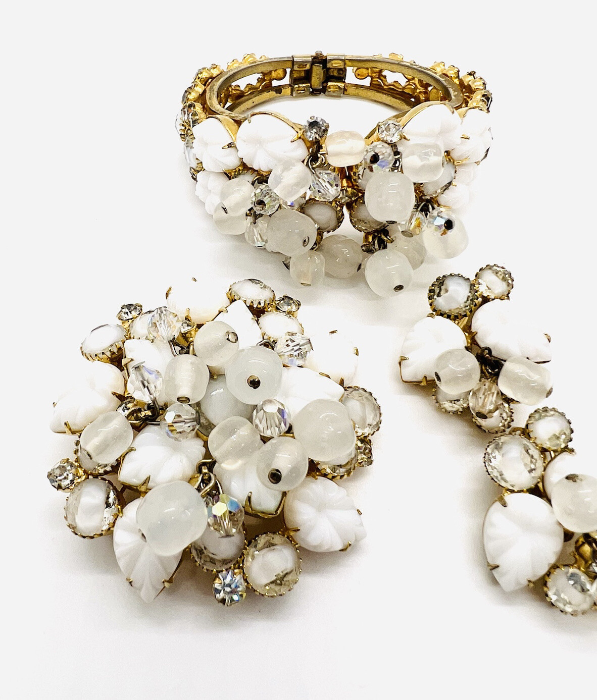 JULIANA Delizza & Elster 3pc Demi Parure Molded Glass Givre Rhinestone Cha Cha