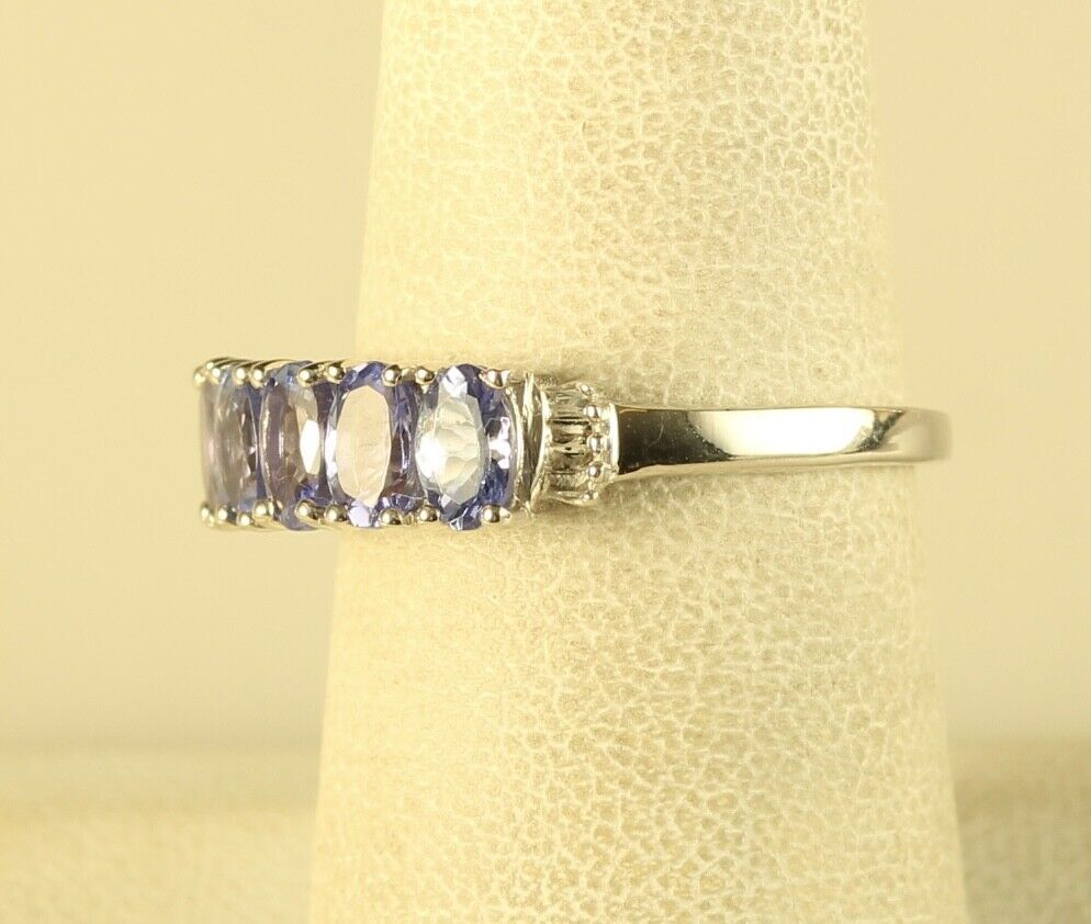 Vtg Signed Sterling D’Joy 5 Stones Tanzanite Channel Diamond Accent Ring 7 1/4