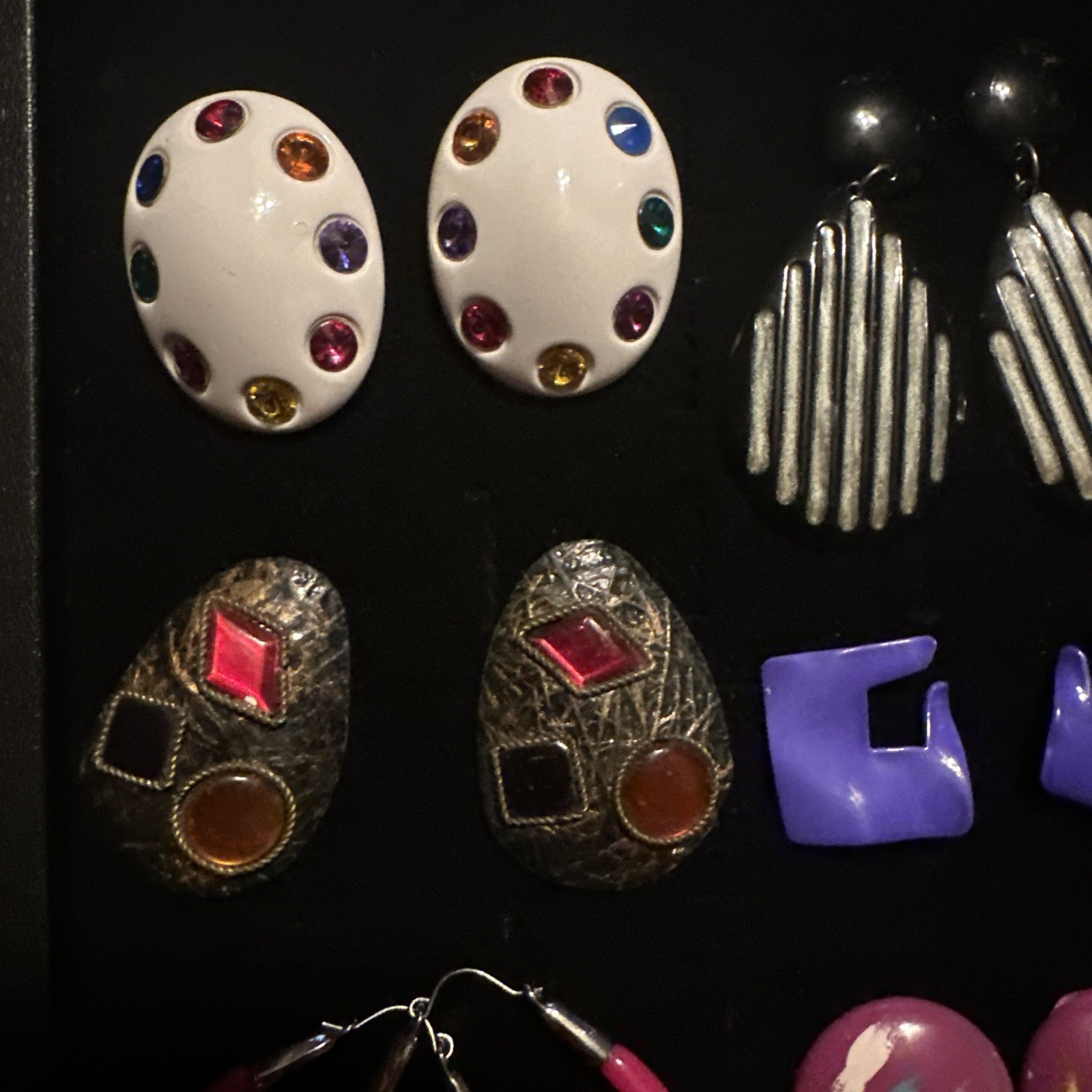 Vintage Costume Jewelry Lot Chunky Bold 80s Earrings Colorful Pop Retro Bold 1