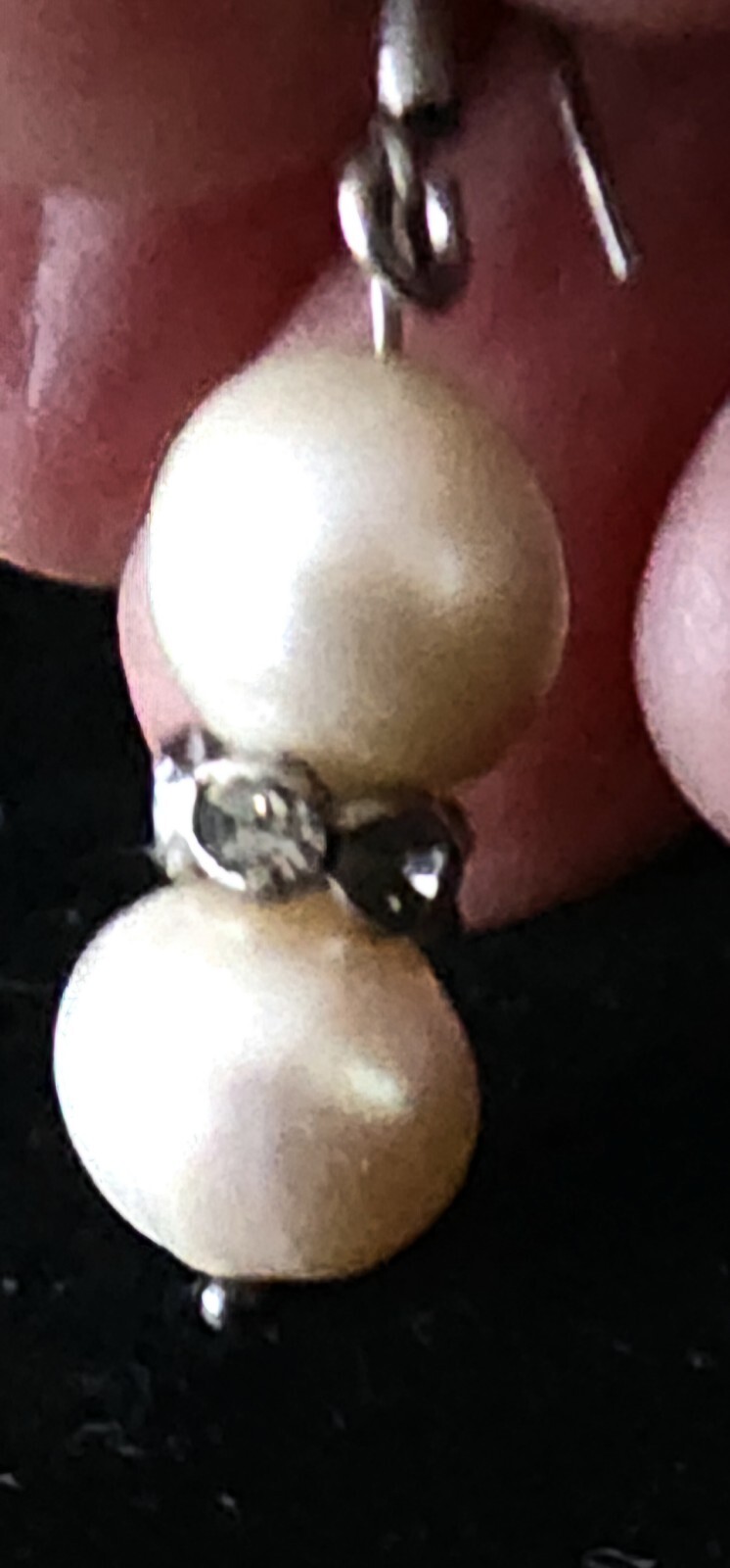 Elegant,2 Tiered Pearl Dangle Earrings, 925 Sterling Silver & Shimmering Crystal