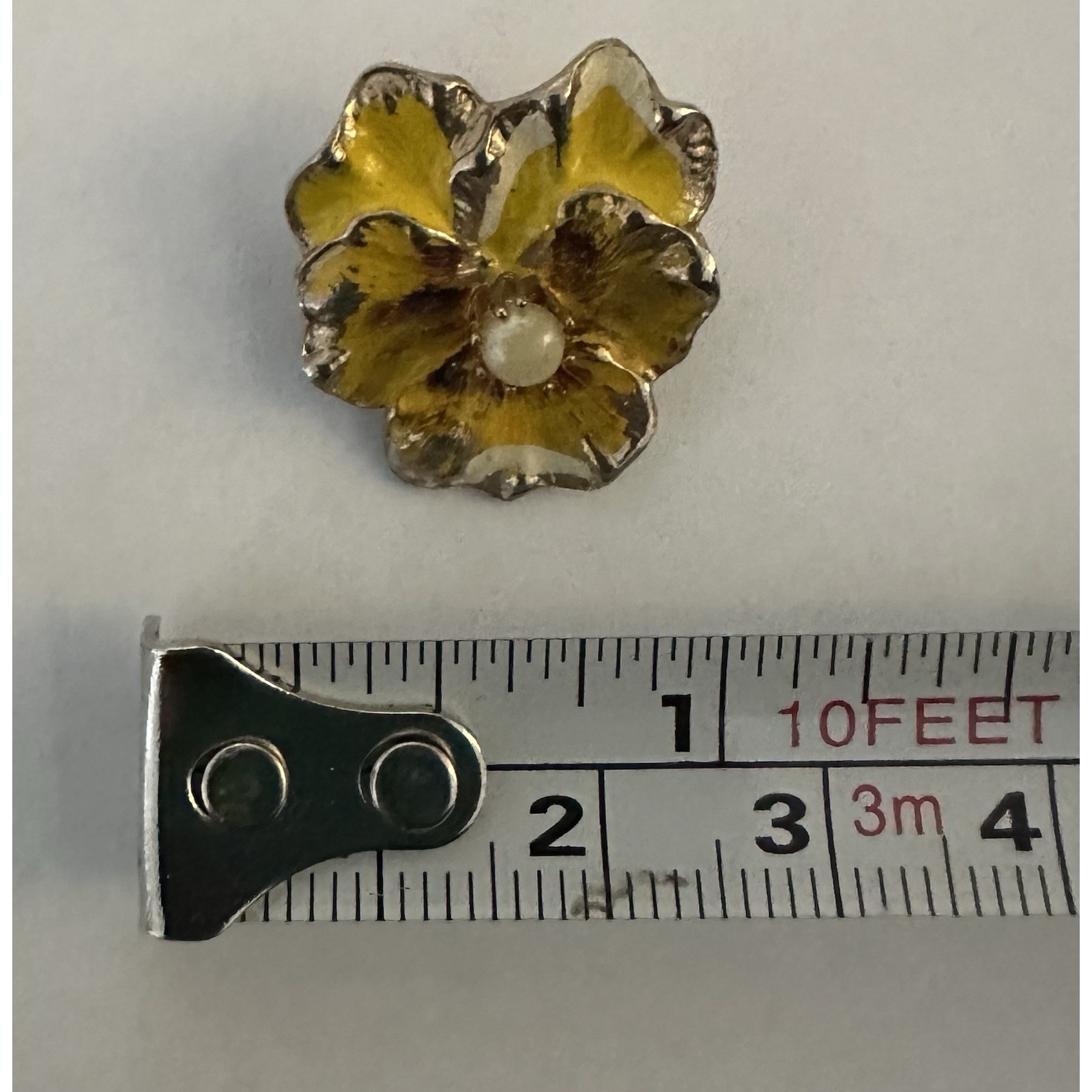 Vtg Pansy Yellow Enamel Pin Scatter Brooch Miniature Gold Tone with Faux Pearl