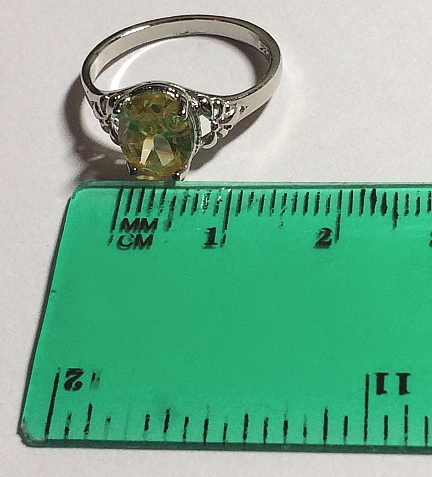 Sterling Silver Citrine Fleur de Lis Ring Size 7 Yellow CubicZirconia Simulated
