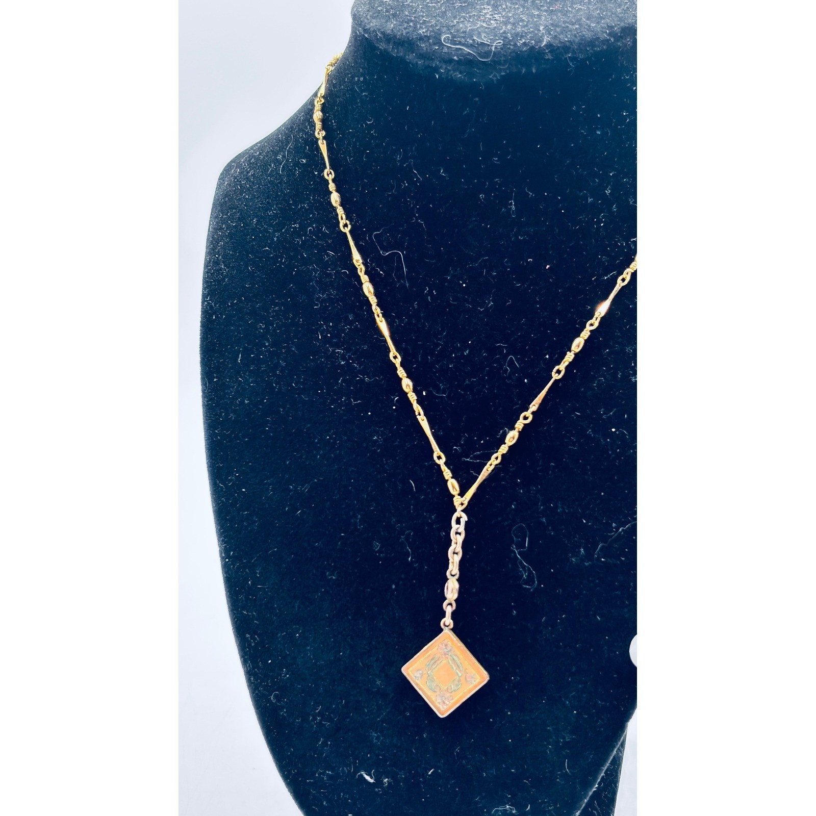Antique VICTORIAN watch fob on a Victorian necklace Etched Bar Link Chain