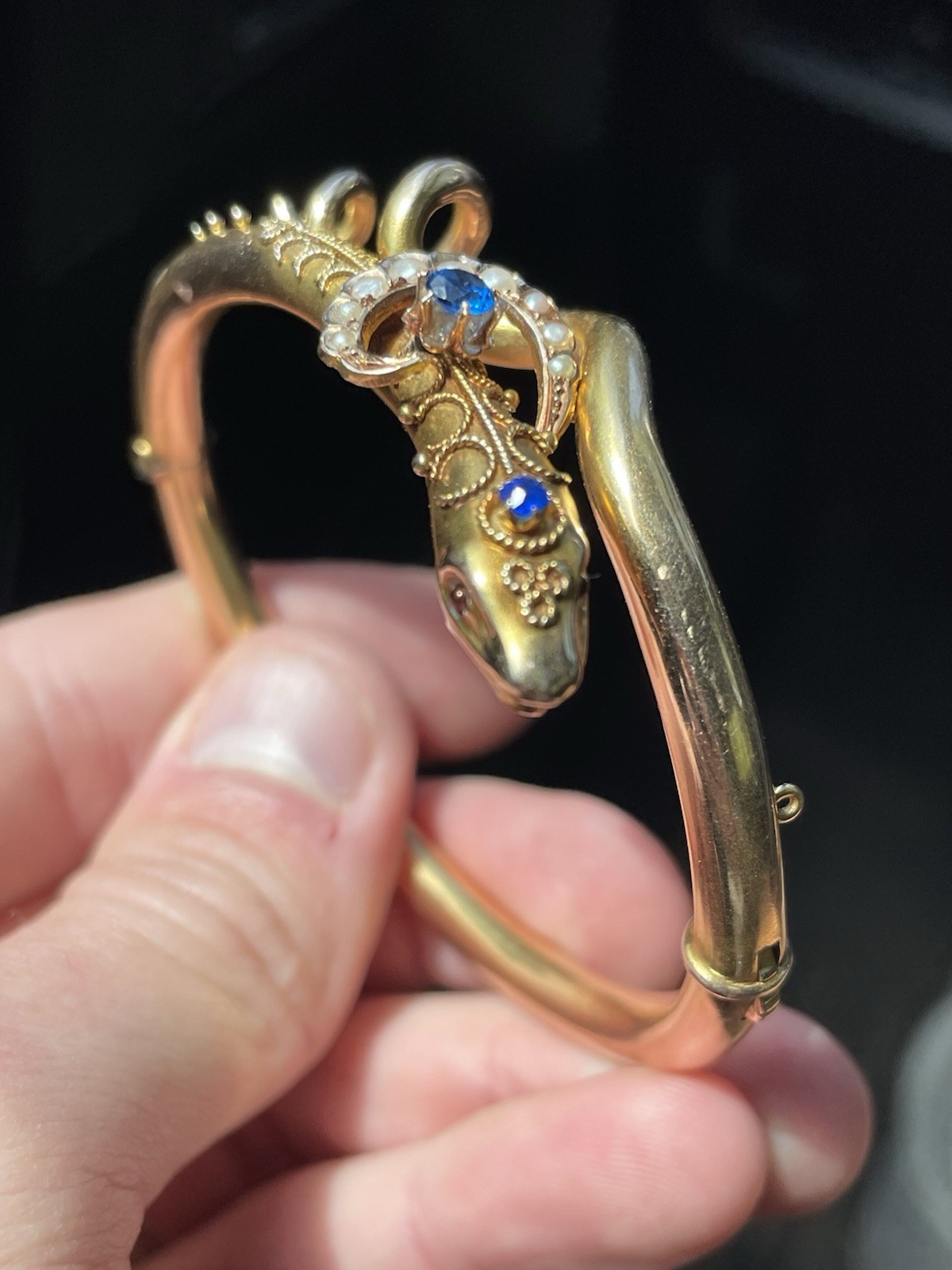 ANTIQUE VICTORIAN ESTRUSCAN SOLID GOLD SNAKE BANGLE BRACELET! 17GR!