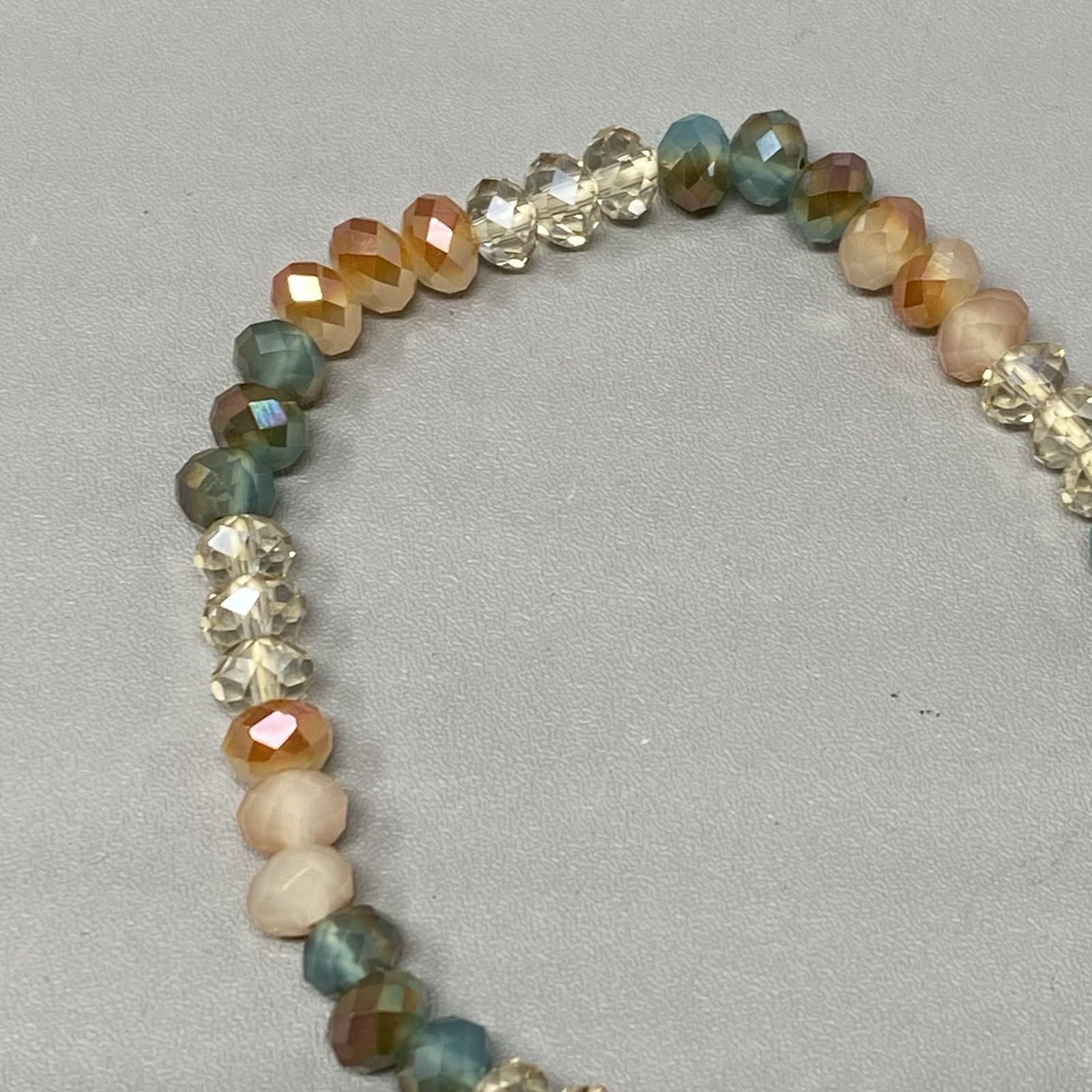 Glass Beaded Bracelet Blue Brown Clear Fire Polished Faceted Stretch Elastic 7″