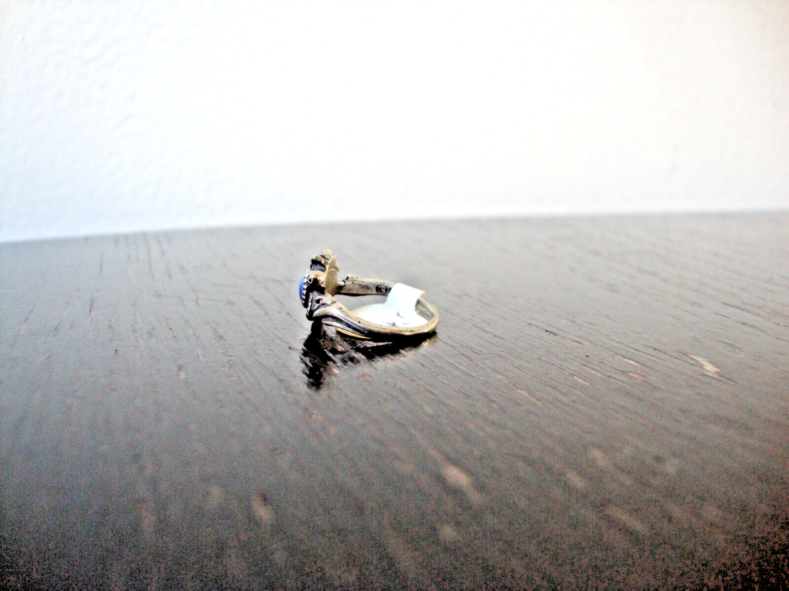 VINTAGE INLAID LAPIS TEARDROP MOTHER & BABY TURTLES SILVER STAMP 925 RING SZ 4