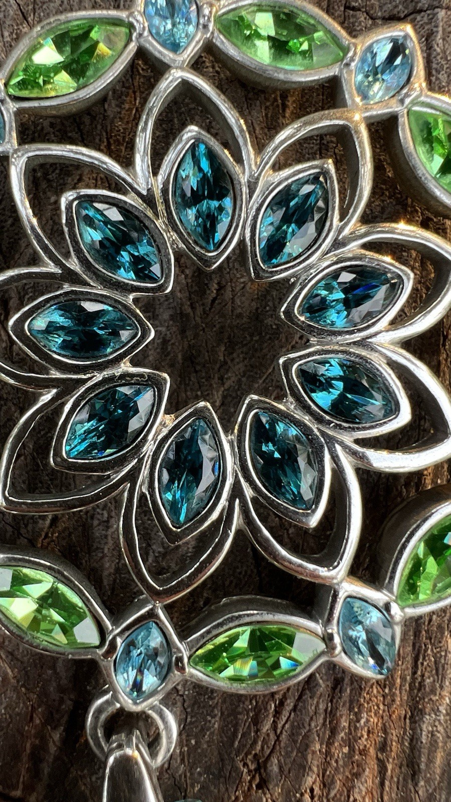 Swarovski Crystal Mandala Medallion Statement Necklace Blue Green Teal Swan VTG