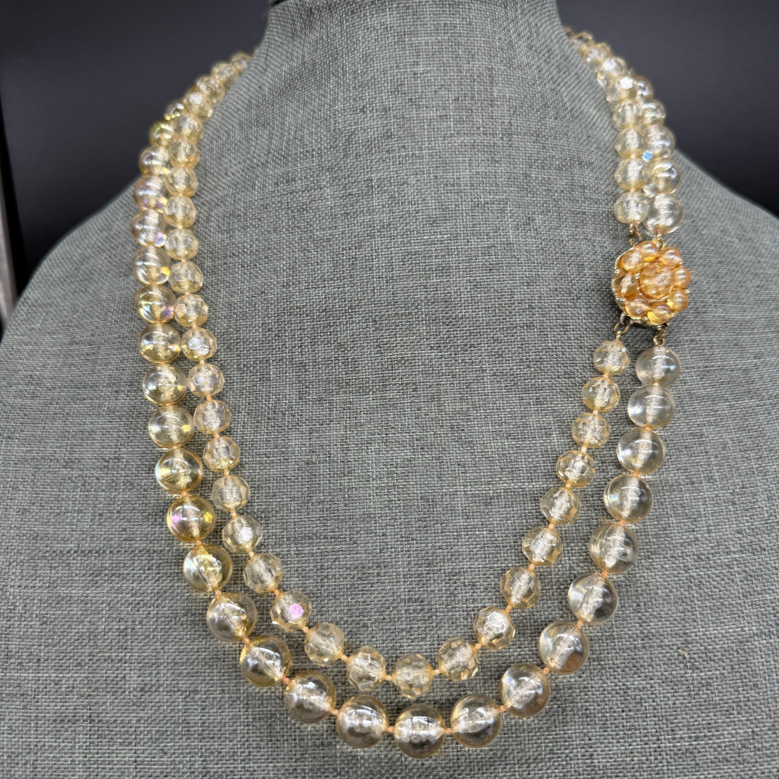 Vintage Necklace Golden Acrylic Beads Double Strand 22 Inches