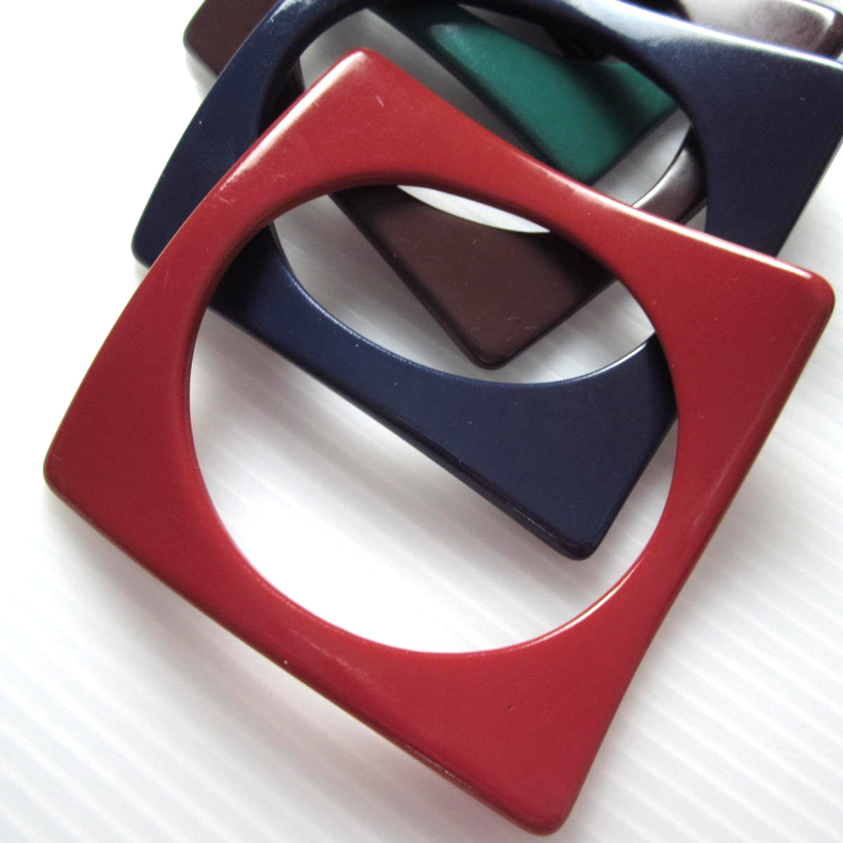 Vintage Lucite Bangle Bracelets Set of 6 Jewel Tone 1960s Mod Square Retro