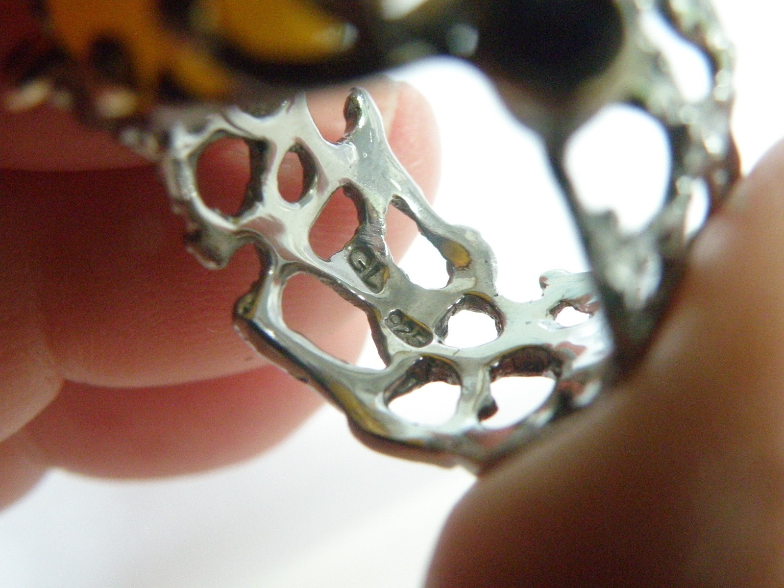 Brutalist Sterling Silver 925 Huge Butterscotch Amber Modern Statement Ring 7.5