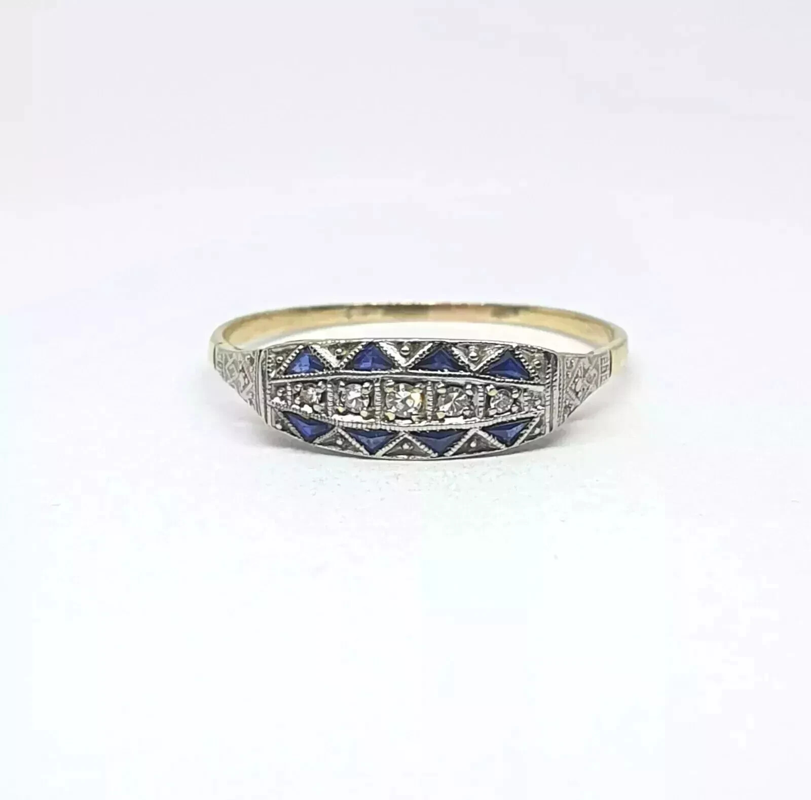 Art Deco Vintage Style Lab-Created Diamond Sapphire 14k Gold FN Engagement Ring