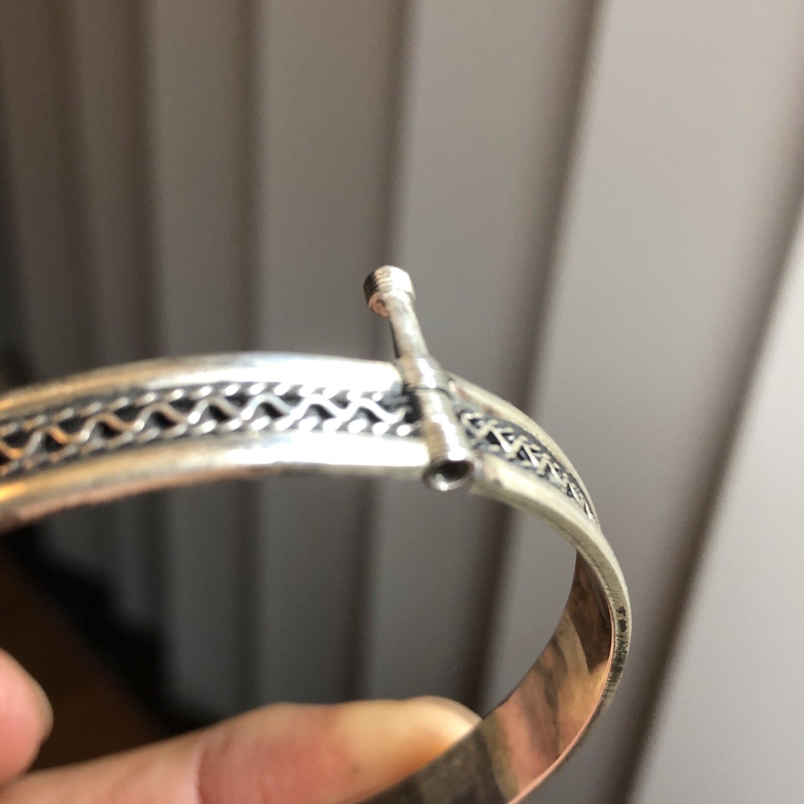 20. Vintage 925 Sterling Patterned Stick Pin Lock Bangle TWO Bracelets 7″-7 1 4″
