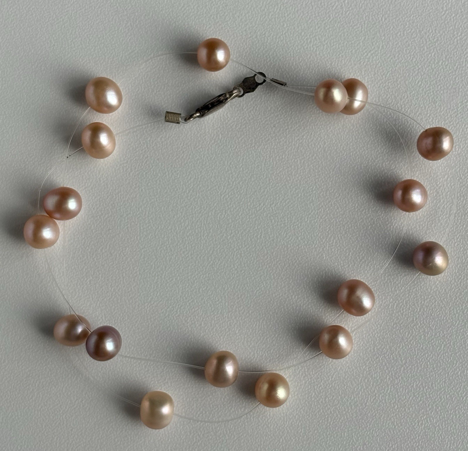 Vintage 925 Sterling Silver Floating illusion Pearl Necklace 17.5in Ladies 8.62g