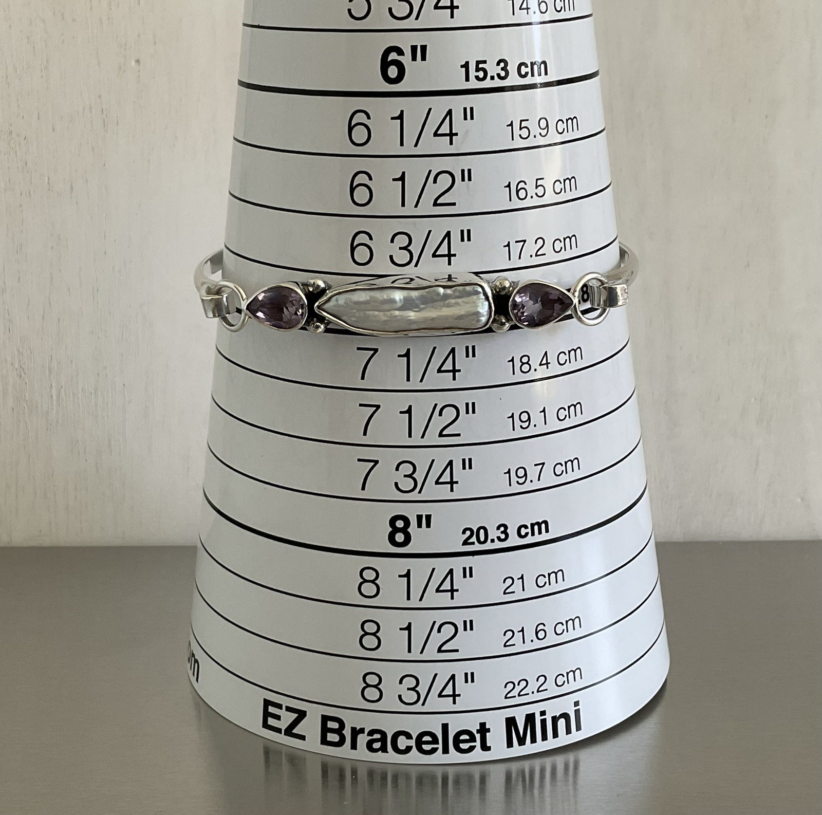 Vintage Baroque Keshi Pearl and Amethyst Tension Hook Bangle Bracelet 7″