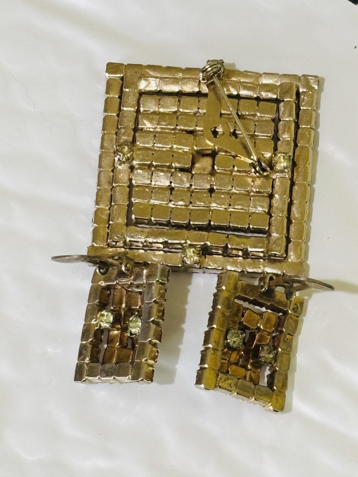 Vintage Bold Rhinestone Statement Brooch and Earrings Set Gold Tone Retro Glam