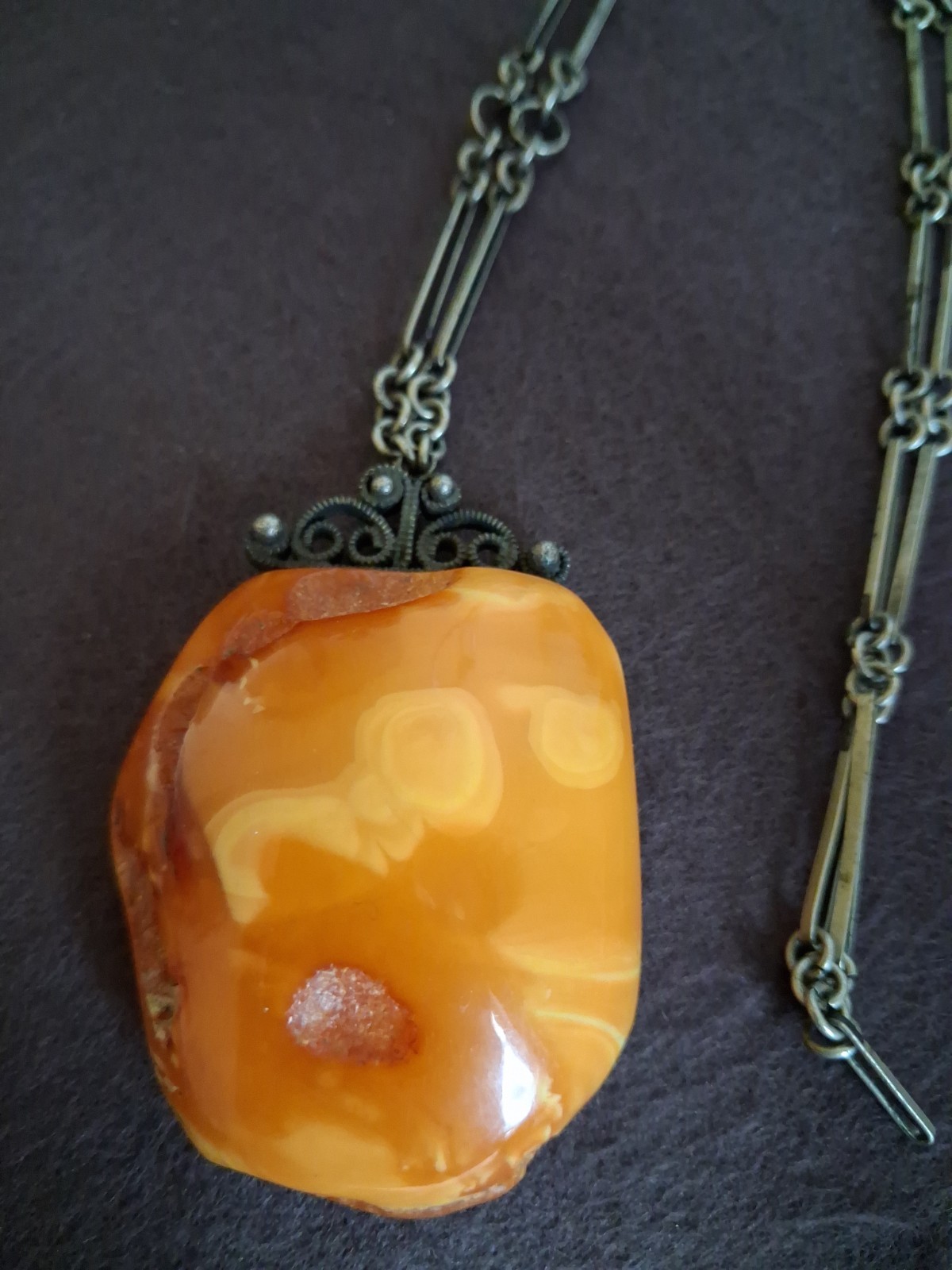 Vintage Egg Yolk Baltic Amber Large Nugget Necklace