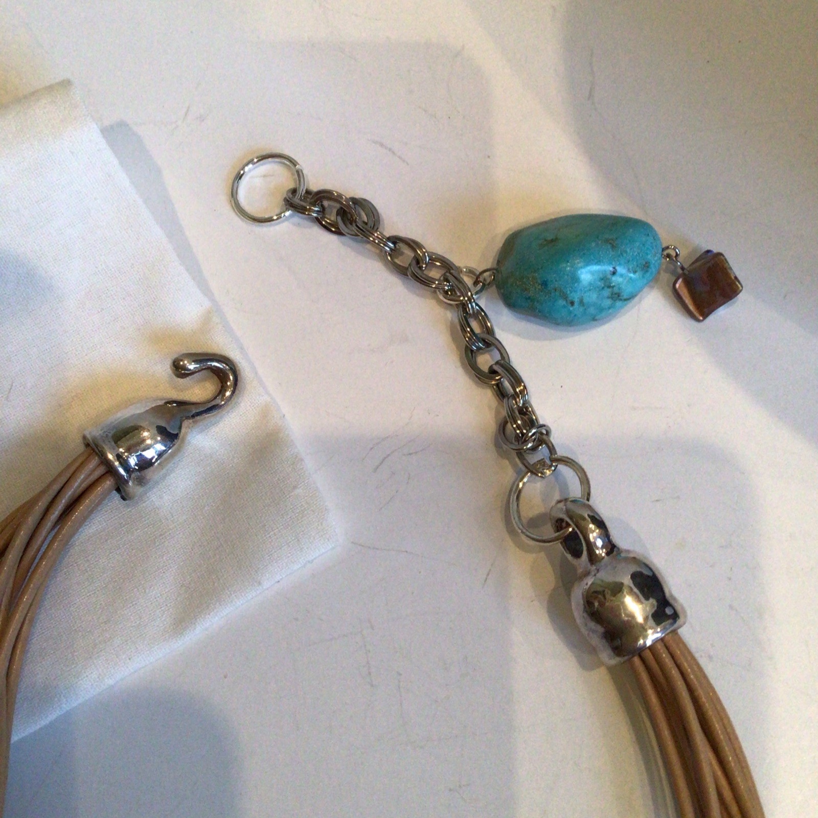 SPECIAL SEBBAG VON MUSULIN NECKLACE STERLING TURQUOISE LEATHER W PENDANT,EXTEND