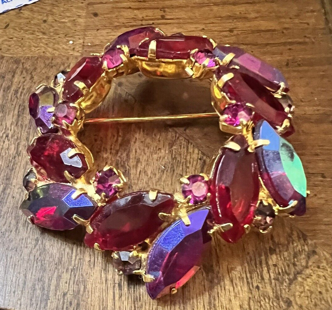 VTG D&E Juliana Brooch Siam Red A B Marquise Purple Fuchsia Open Back Rhinestone