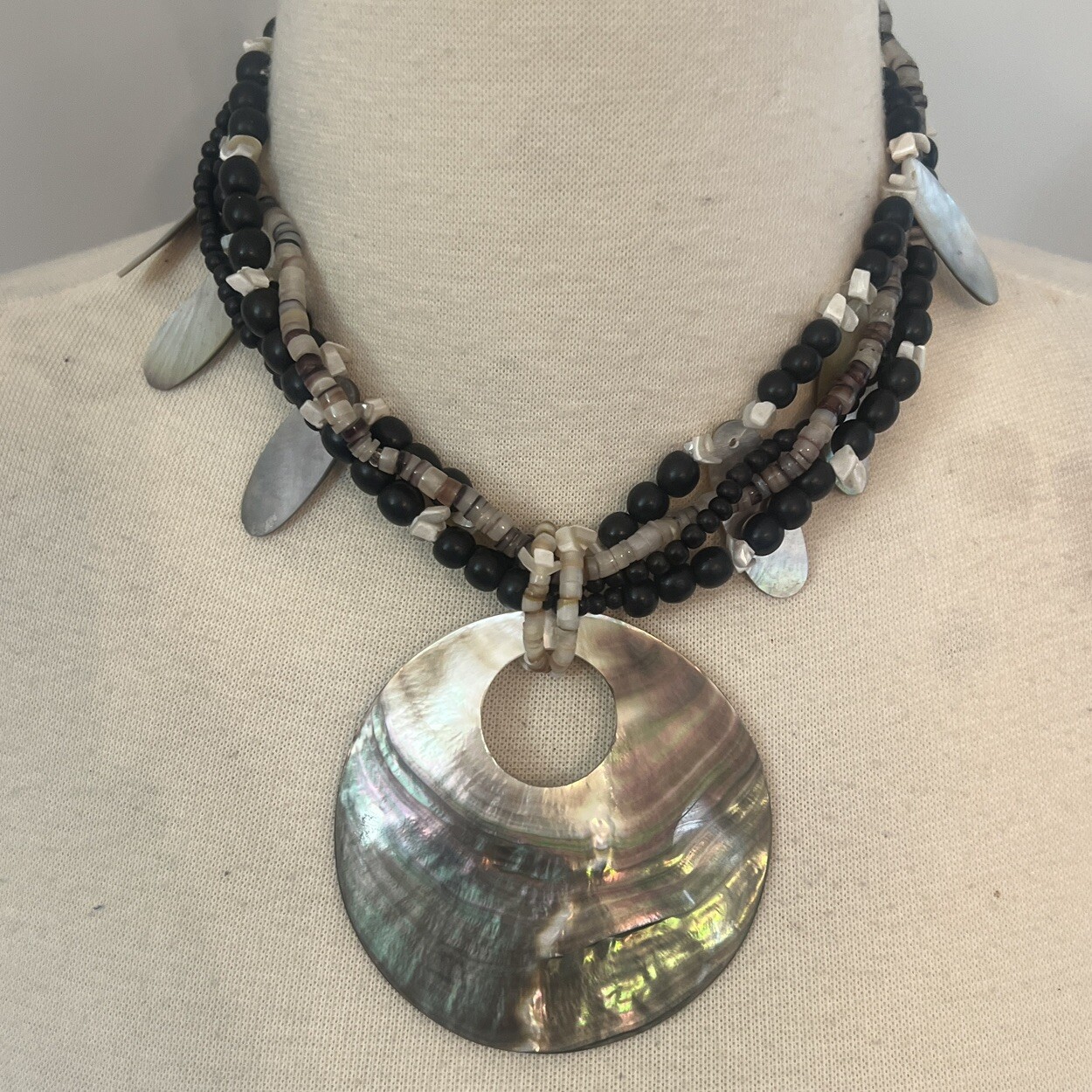 Vintage Necklace Estate Jewelry Abalone Mother Of Pearl Beaded Statement Piece