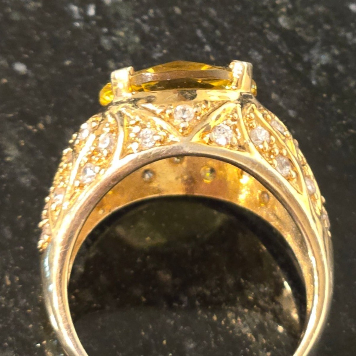 Vintage Citrine Cocktail Ring 925 Sterling Silver Vermeil Gold Tone Statement