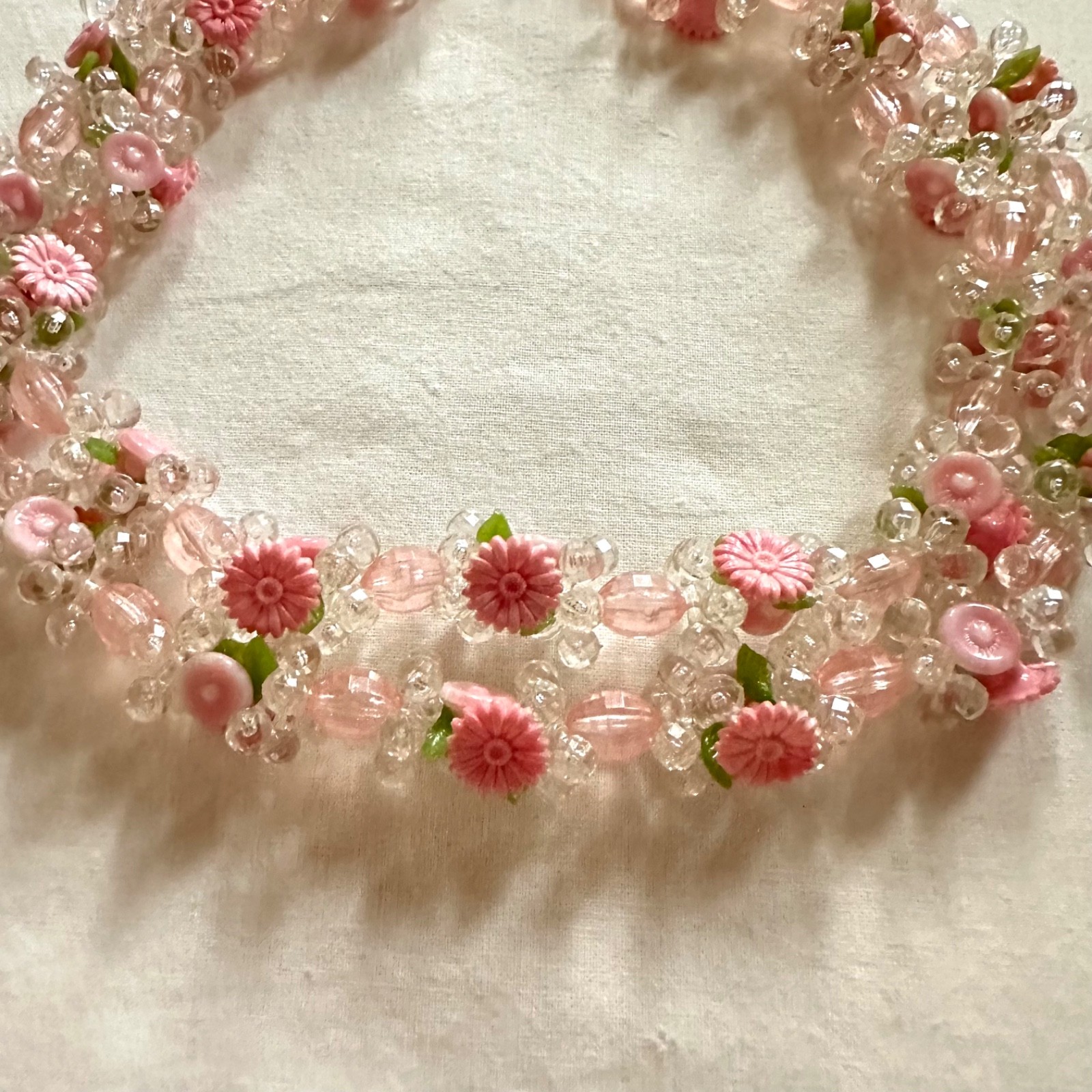 Vintage 1950s Chunky Cluster 2 Strand Pastel Pink West Germany Choker Necklace