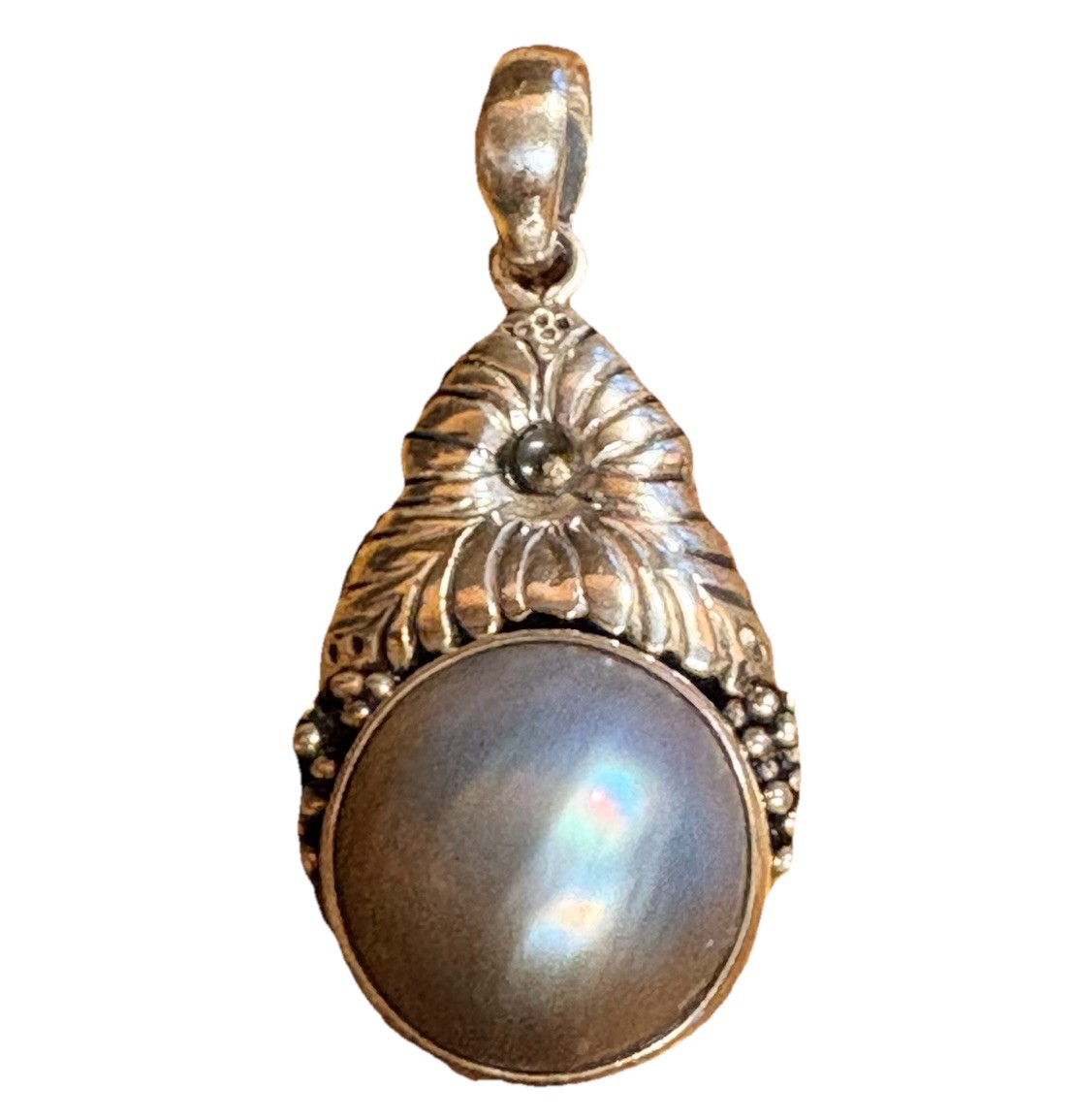 Sterling Silver and Blue/Purple Mabe Pearl Pendant Vintage