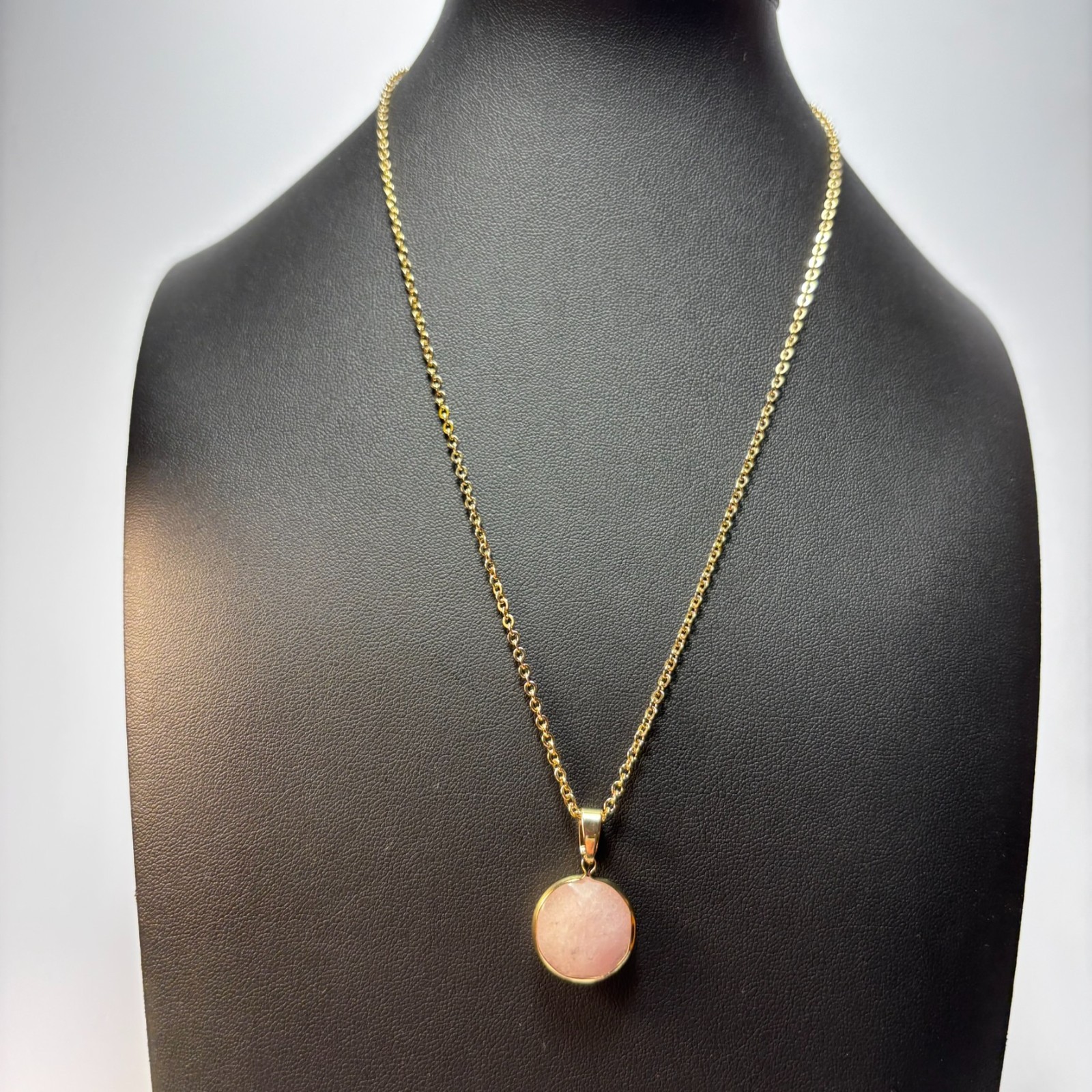 Pendant Necklace Gold Tone Delicate Rose Quartz Pendant