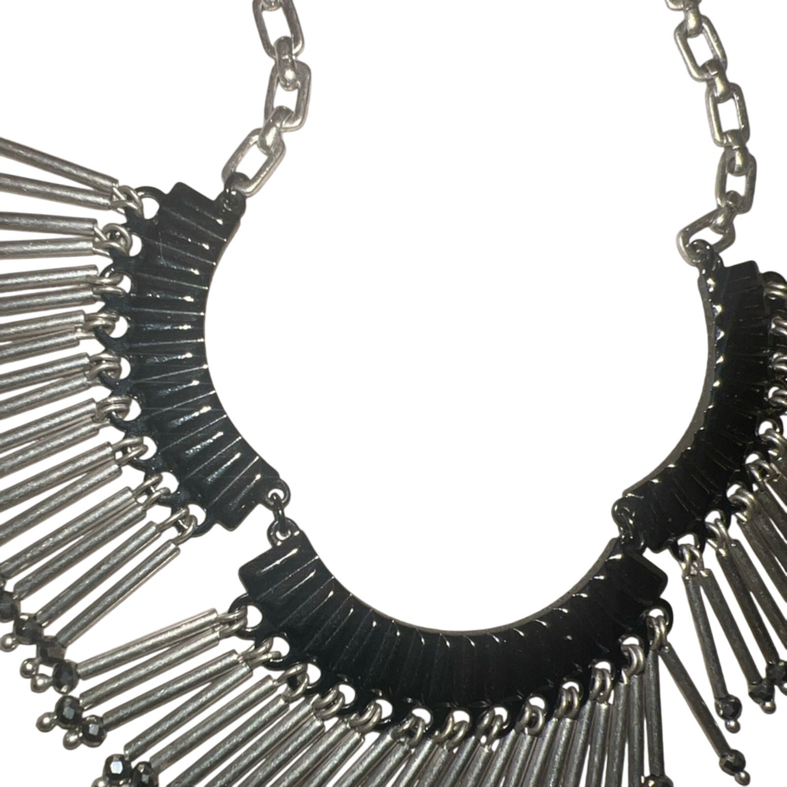 Stella & Dot Twilight Fringe Necklace Silver Tone Baguette Rhinestones Classic