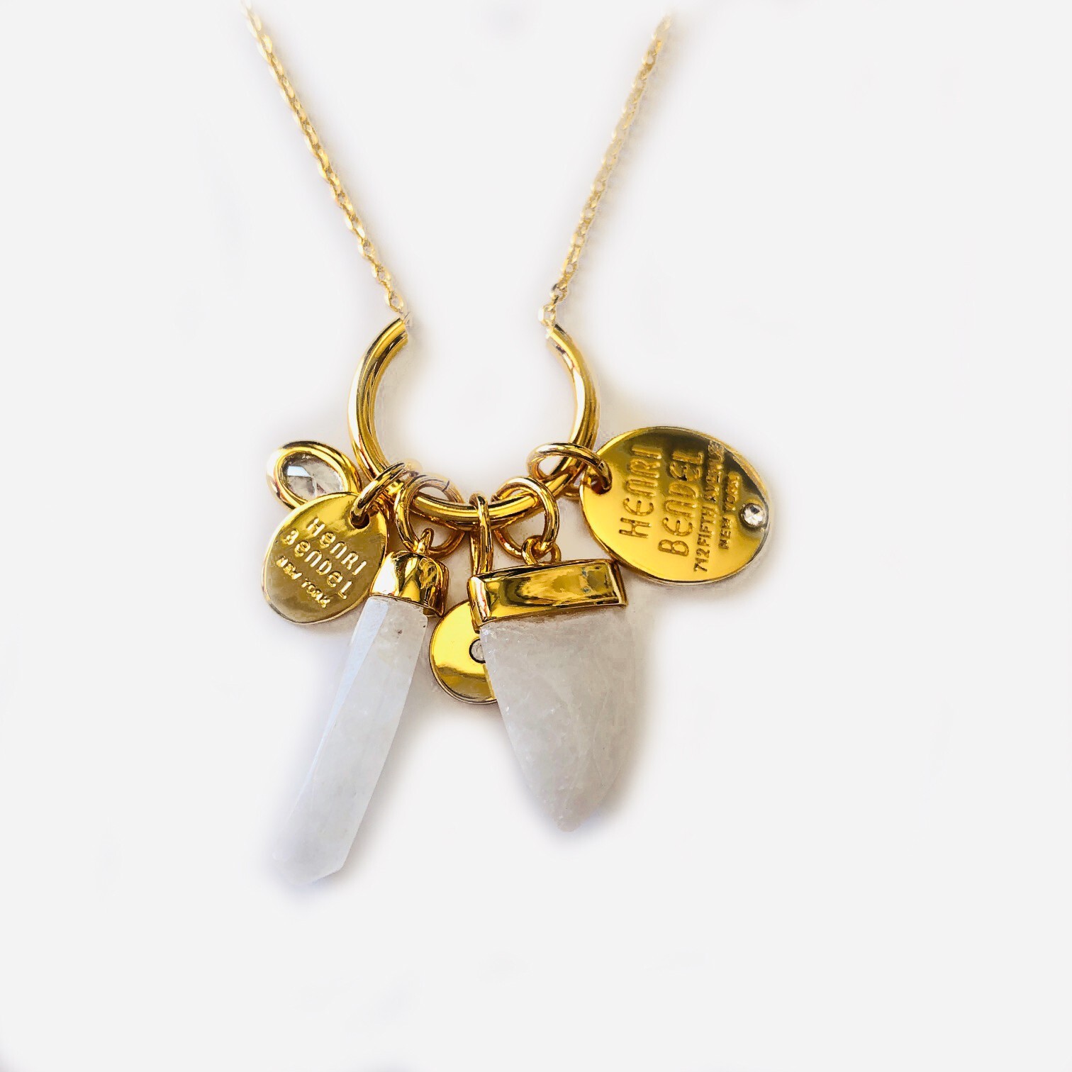 AUTH NEW Henri Bendel GOLD Shark’s Tooth CZ Crystal Charm wtag and Dust Bag RARE