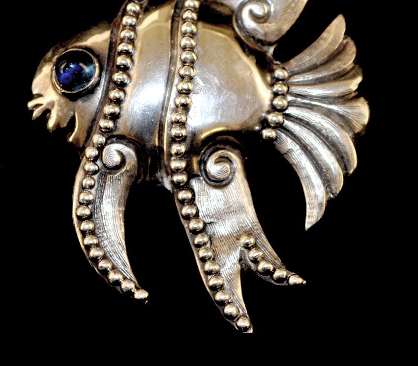 CIRCA 1950 LOS CASTILLO TAXCO MEXICO STERLING BROOCH ANGEL FISH 349 RARE