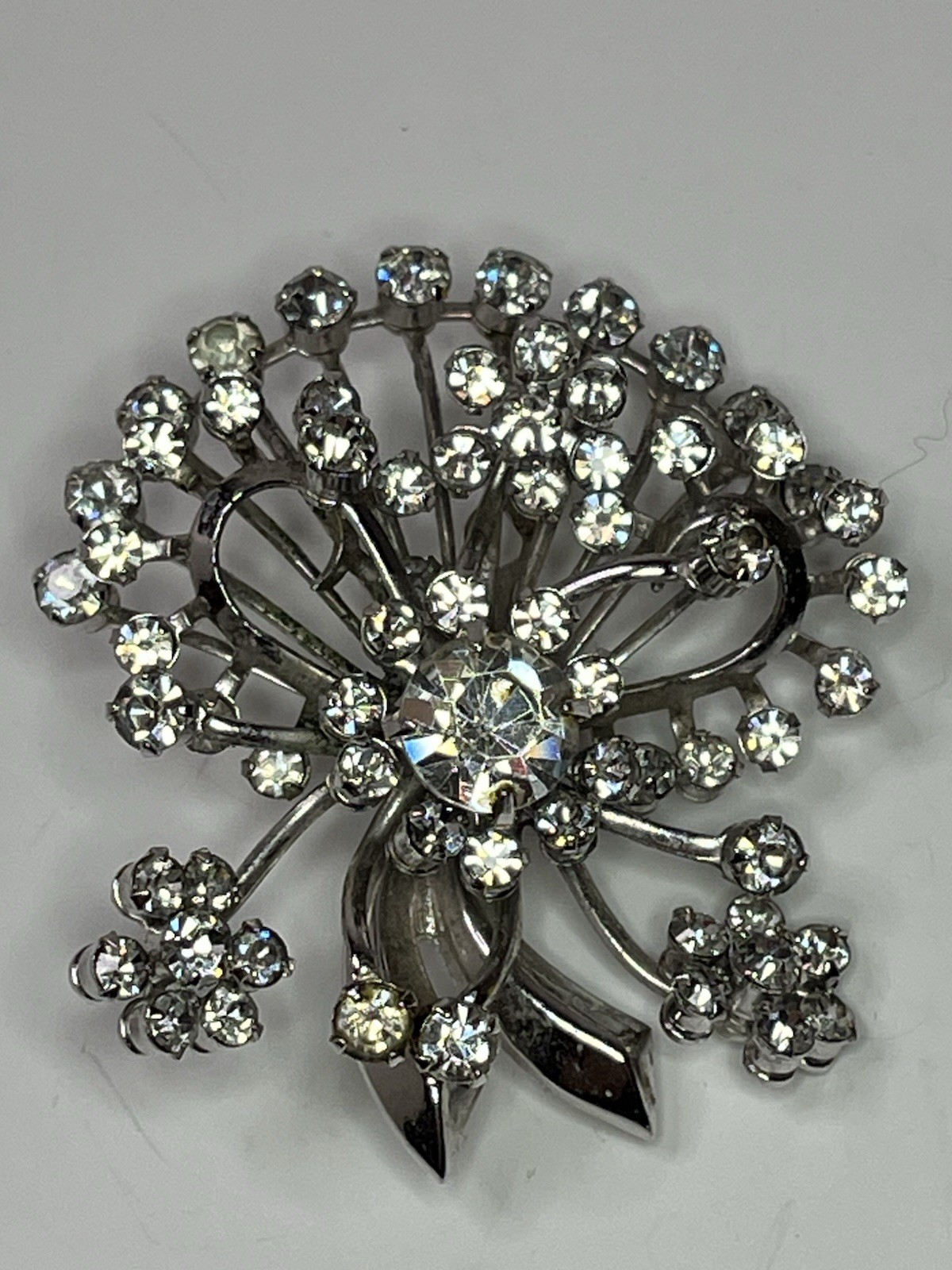 Crystal Rhinestone Stone Floral Bouquet Design Nickle Finish