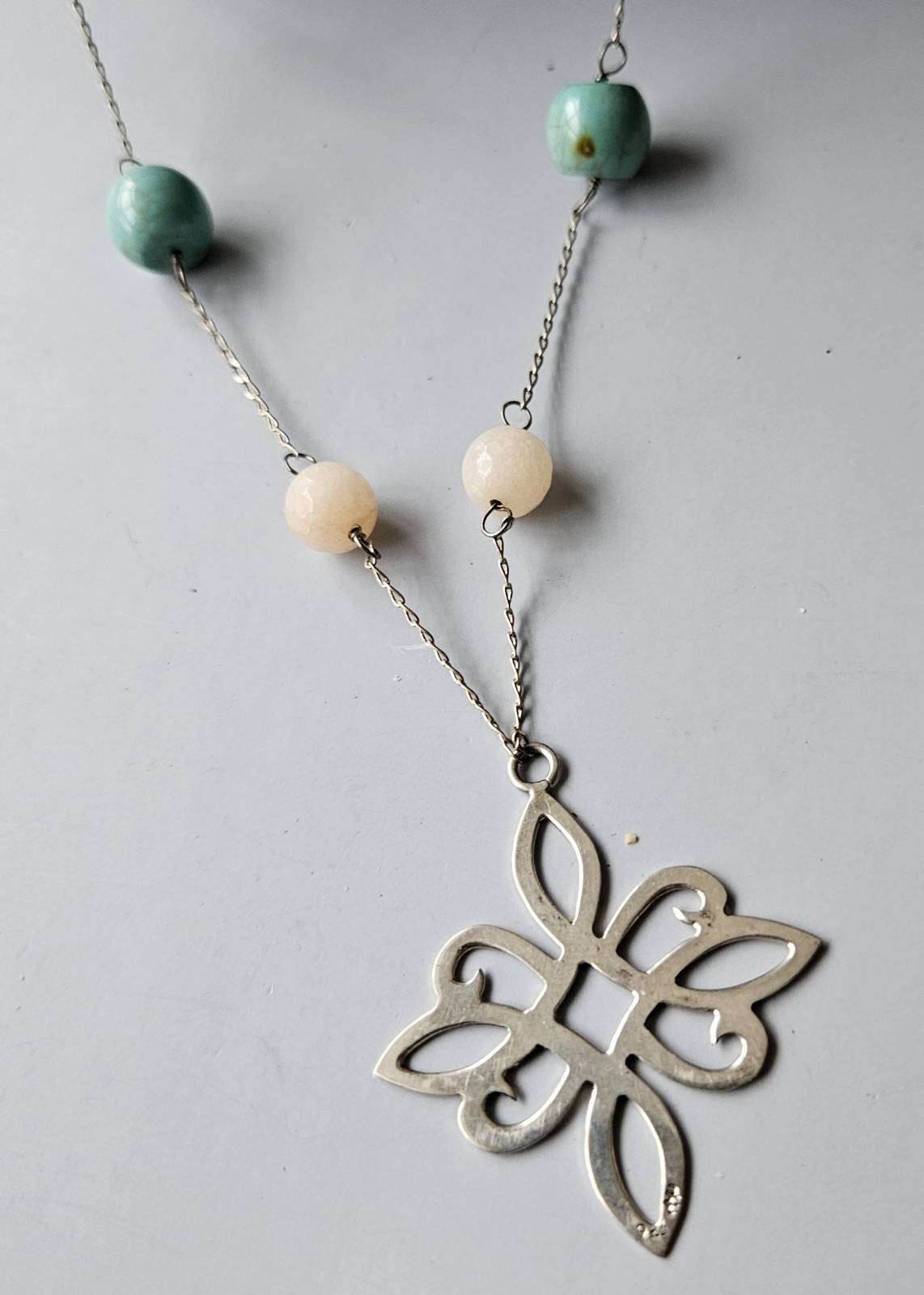 Sterling Silver HandPicked Necklace 925 Medallion Chain Semi Precious Stones 34″