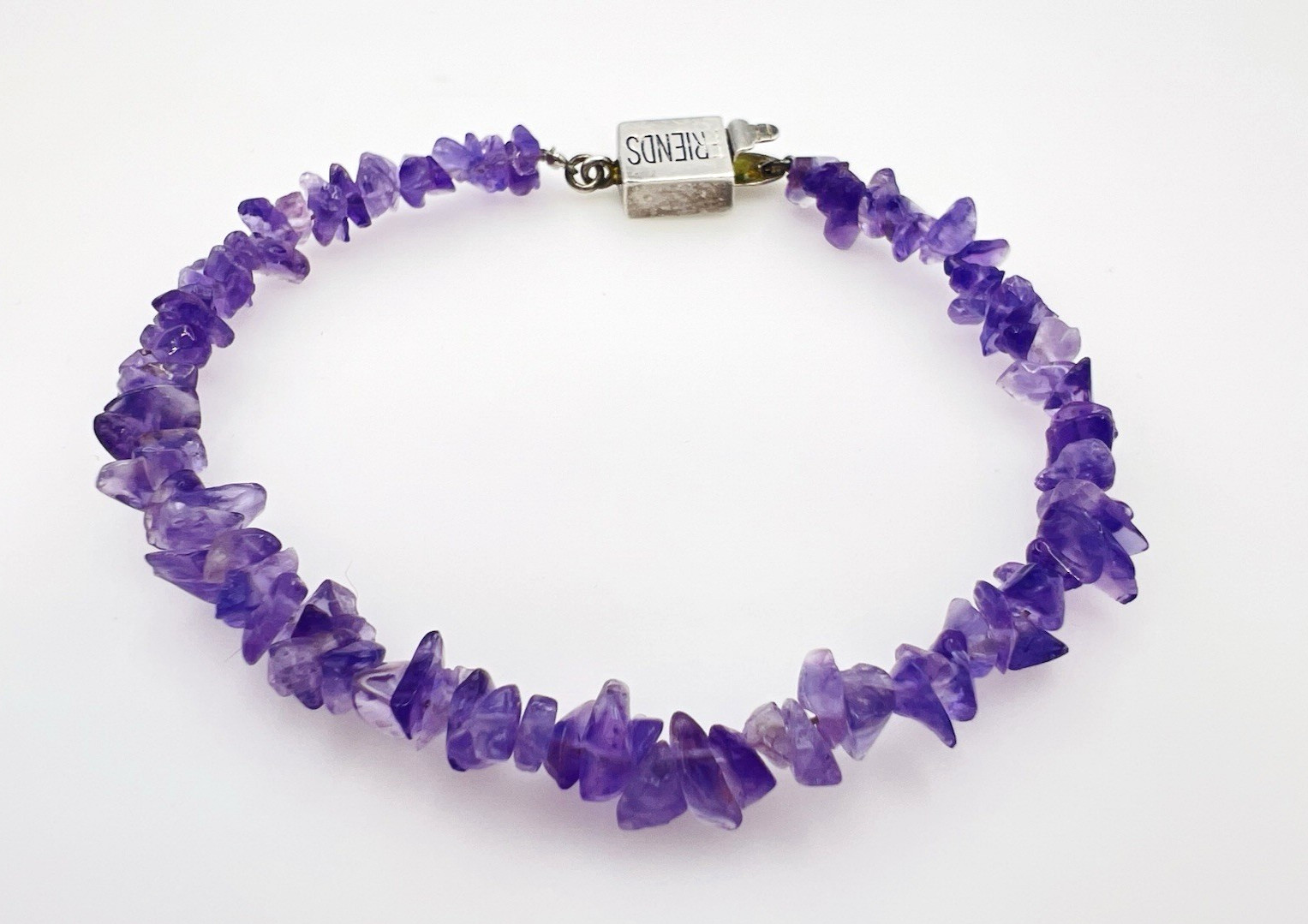 Vintage Sterling Silver Purple Amethyst Chip Friends Bracelet 7.25 in