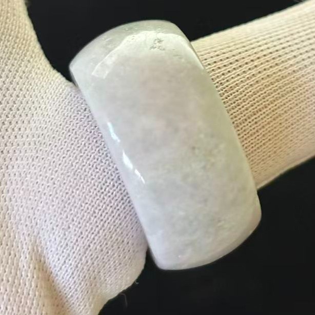 ATTENTION LITTLE DAMAGE, Natural White Jade Wide-Band Ring Width 12 mm, Size 8
