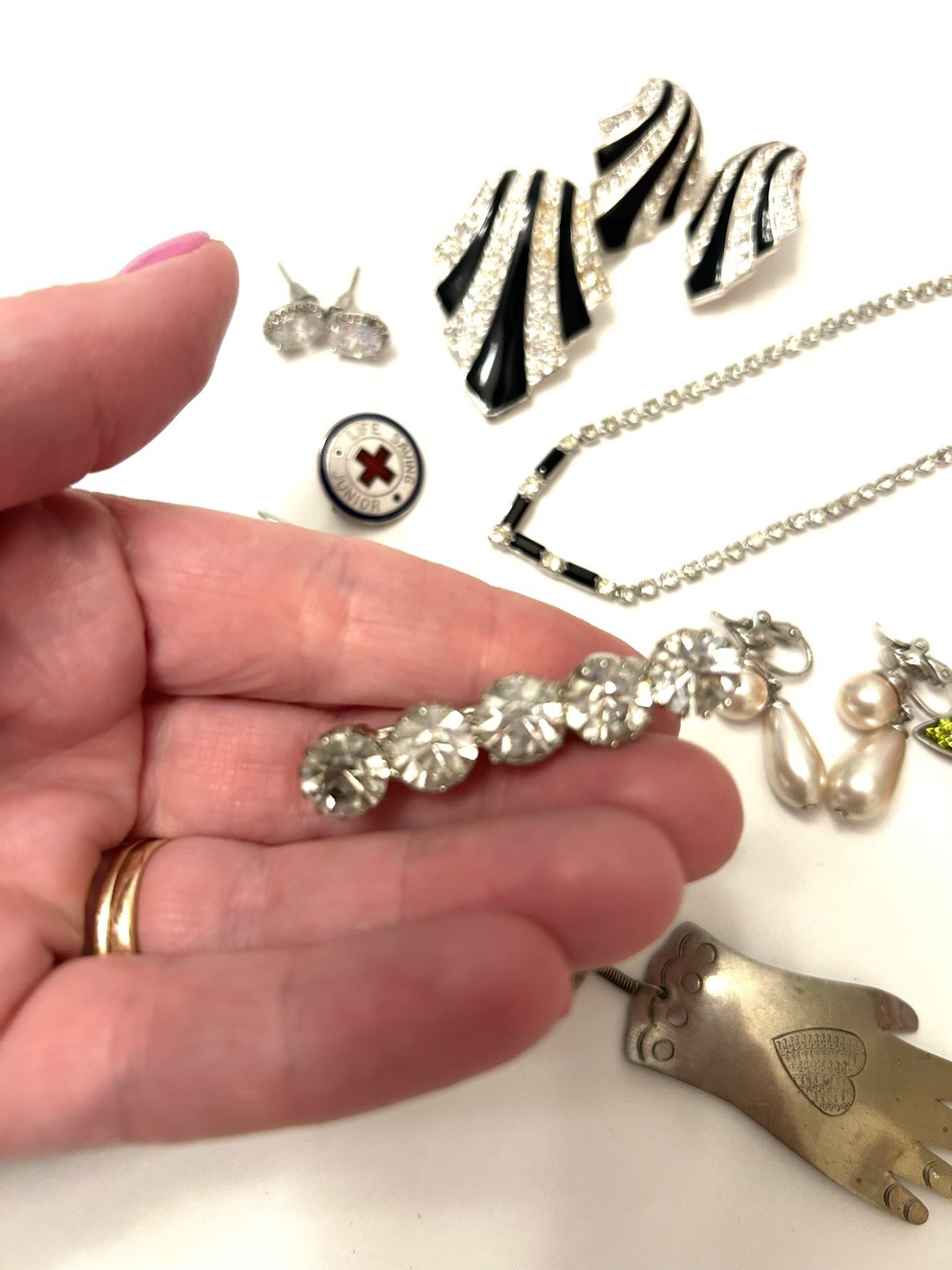 Vintage Silver Tone Rhinestones Earrings Pendant Avon Nina Ricci Lot Unbranded