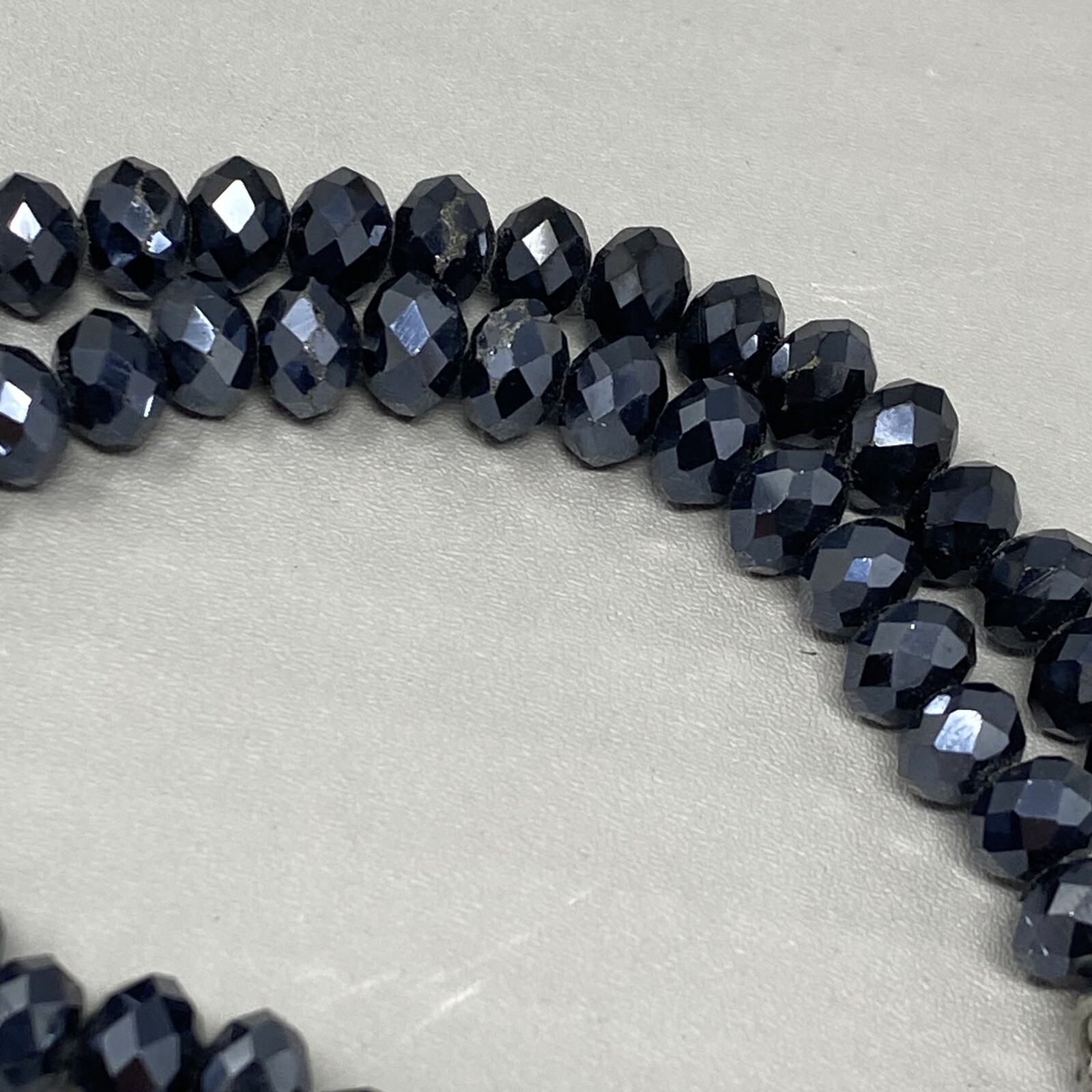 Blue Glass Bead Necklace Iridescent Round Faceted Dark Fire Polished Collar 18″