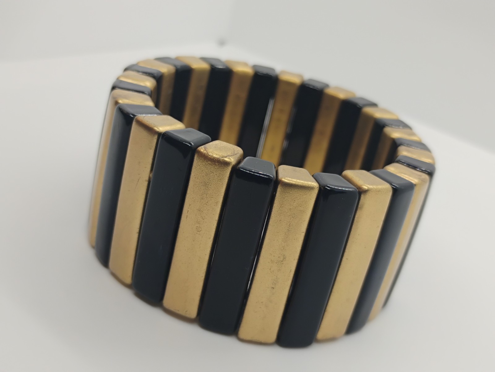Vintage Bohemian Gold and Black Chunky Bar Stretch Sizable Statement Bracelet