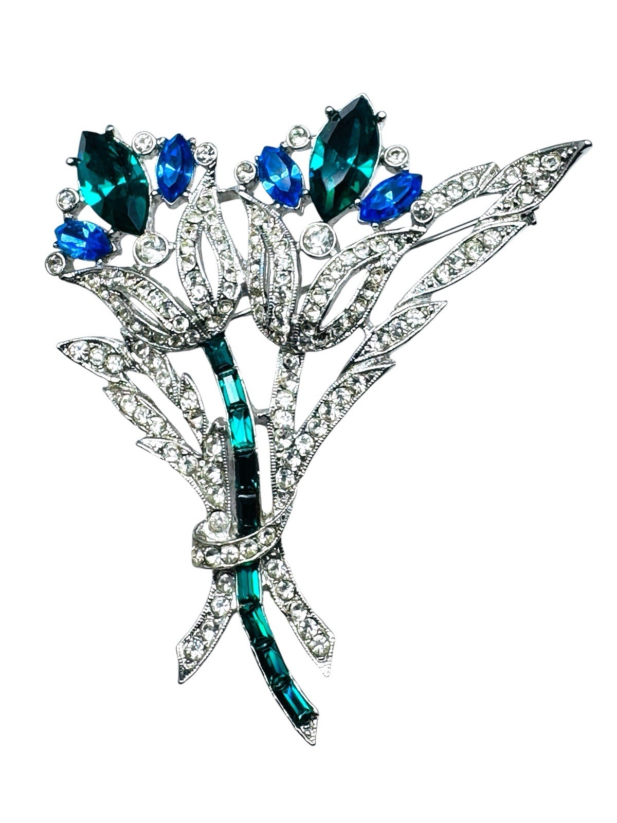 Vintage Weiss Rhinestone Jeweled Flower Bouquet Brooch Nice