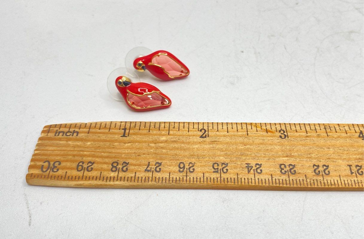 Kate Spade New York Red Enamel Parrot Stud Earrings Gold Tone Tropical NWT