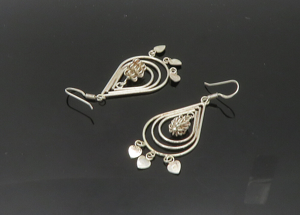 925 Sterling Silver Vintage Shiny Open Tear Drop Dangle Earrings EG10121