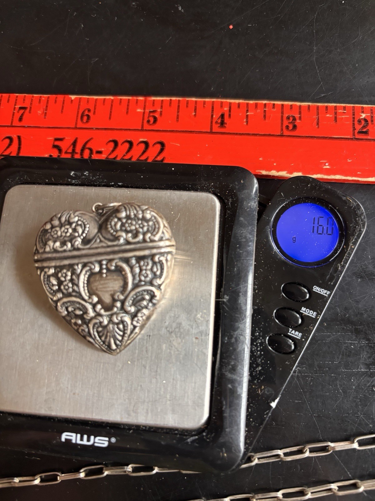 Sterling Silver Heart Repousse Victorian style Large box vintage Pendant 1900s