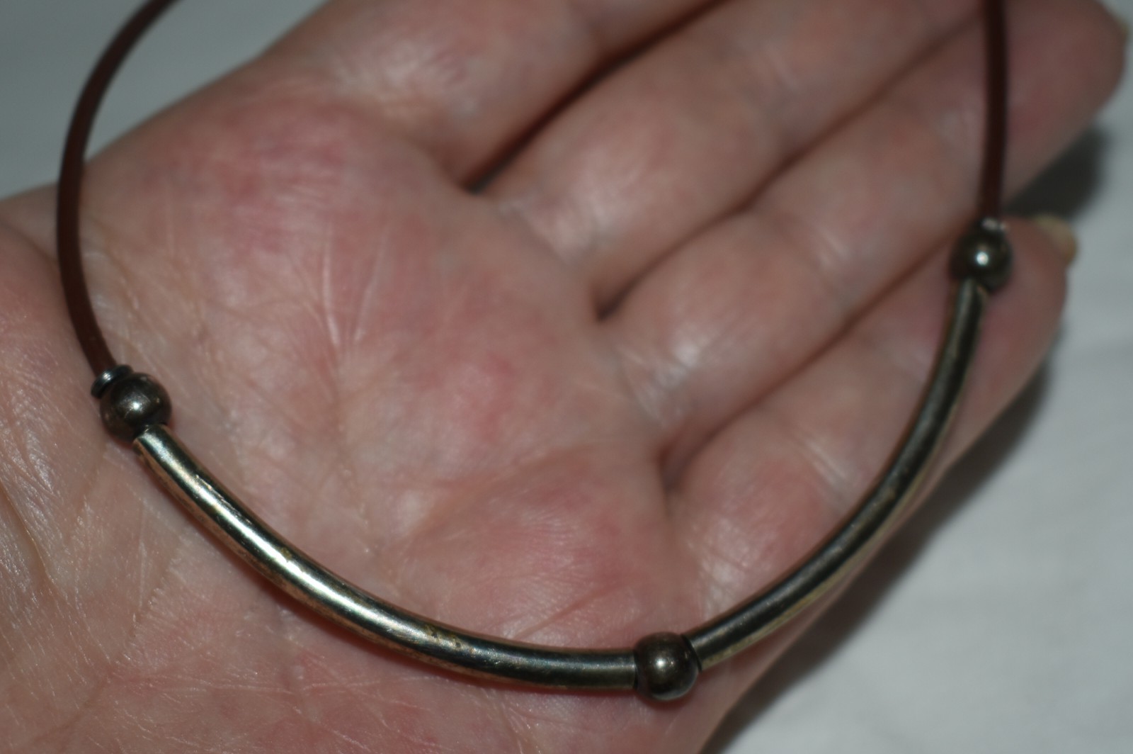 Vintage Mexico Sterling Silver 925 Brown Leather Cord Necklace Choker Unisex B1