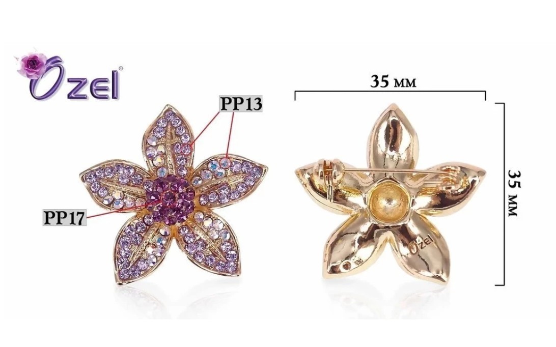 OZEL Starflower Crystal Brooch B288 Elegant Hijab Scarf Blouse Dress Brooch Pin