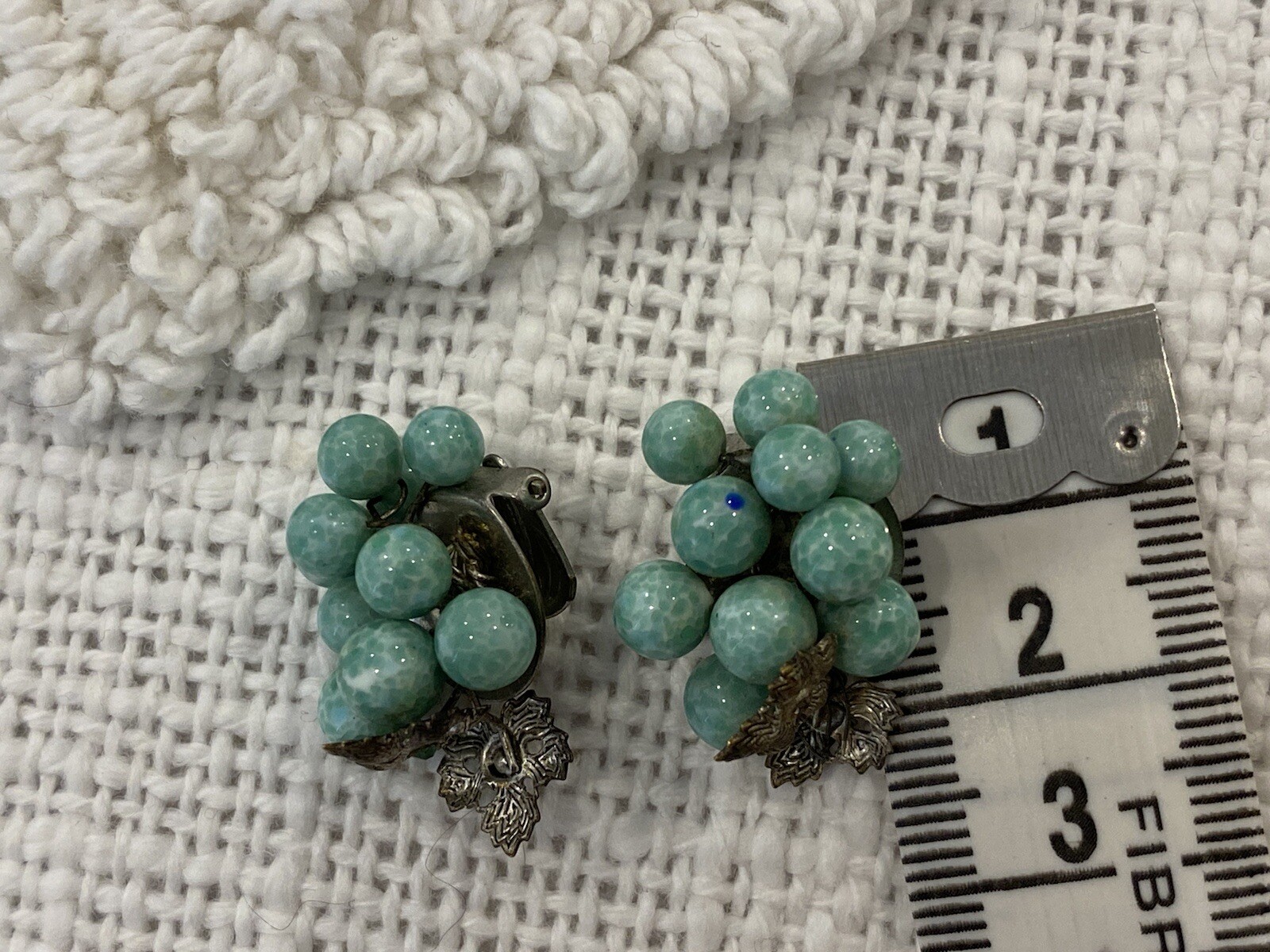 1930s Vintage Ges Gesch signed Earrings Turquoise Green Clip On West Germany VTG