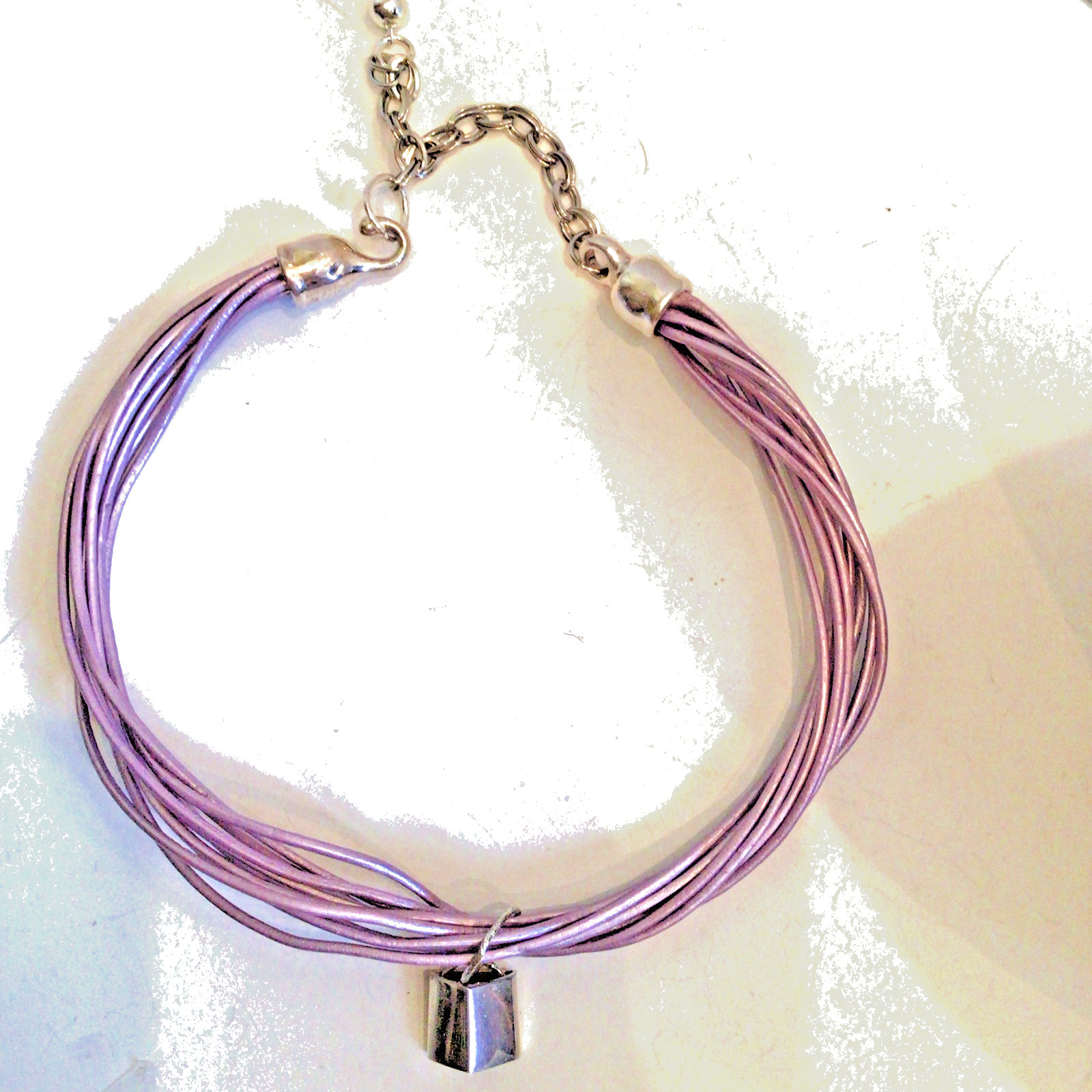 BEAUTIFUL SIGNED VON MUSULIN NECKLACE SEBBAG STERLING LAVENDER LEATHER W EXTEND