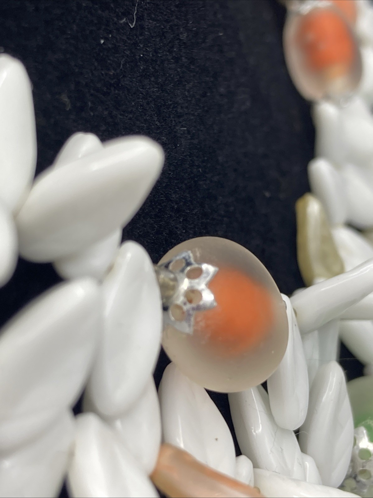 Triple Strand Plastic Orange Green White Leaves Translucent Resin Beads Necklace