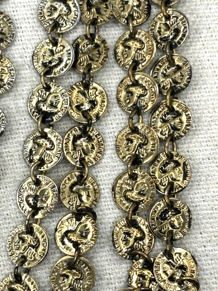 Vintage Mini Republic Of France Coin Link Multi Chain Gold Tone Layered Necklace